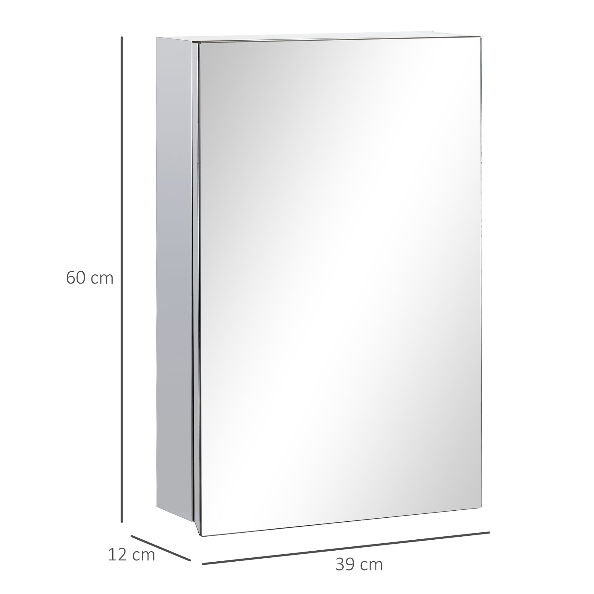 Spiegelschrank, Badschrank, 3 Regalfächer, rostfreier Metallrahmen, 39x12x60cm, Silber