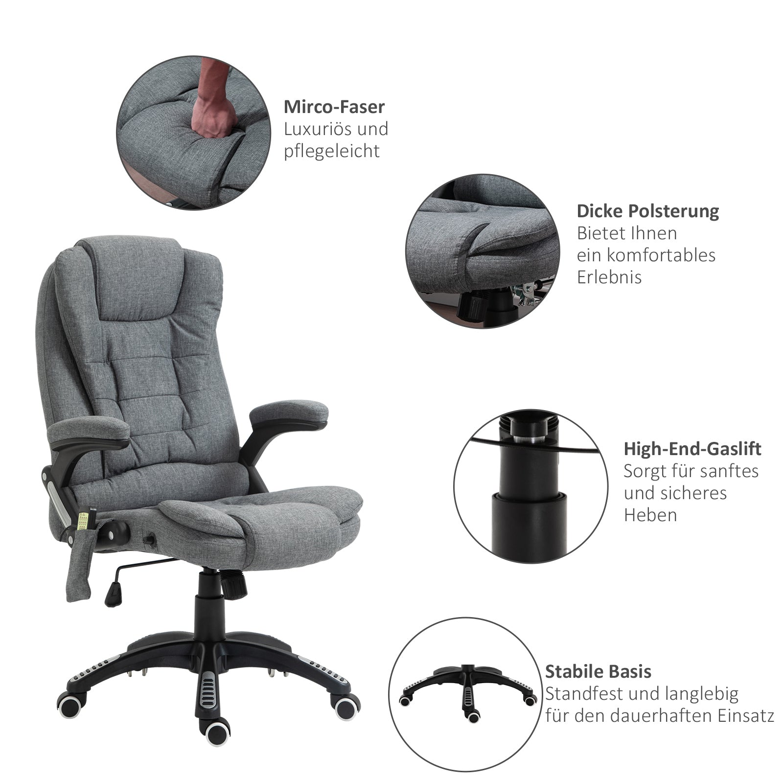 Bürostuhl Massagesessel mit Wärmefunktion, Ergonomischer Chefsessel, Höhenverstellbarer Drehstuhl