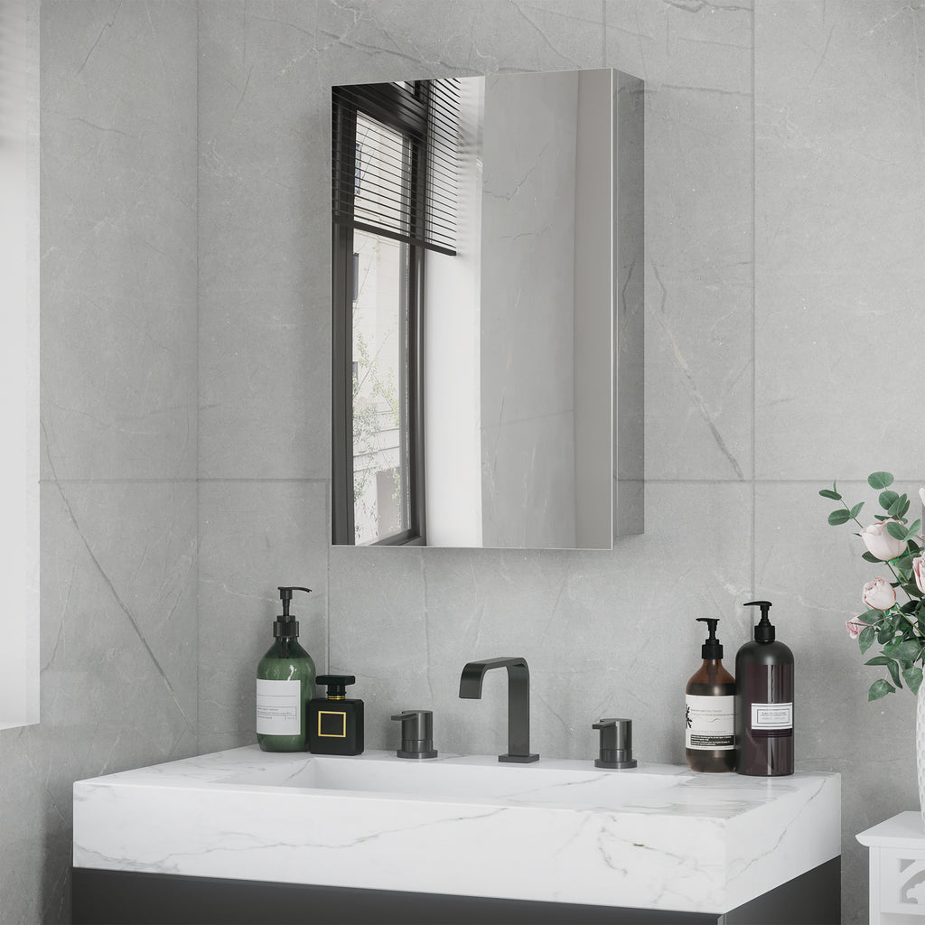 Spiegelschrank, Badschrank, 3 Regalfächer, rostfreier Metallrahmen, 39x12x60cm, Silber