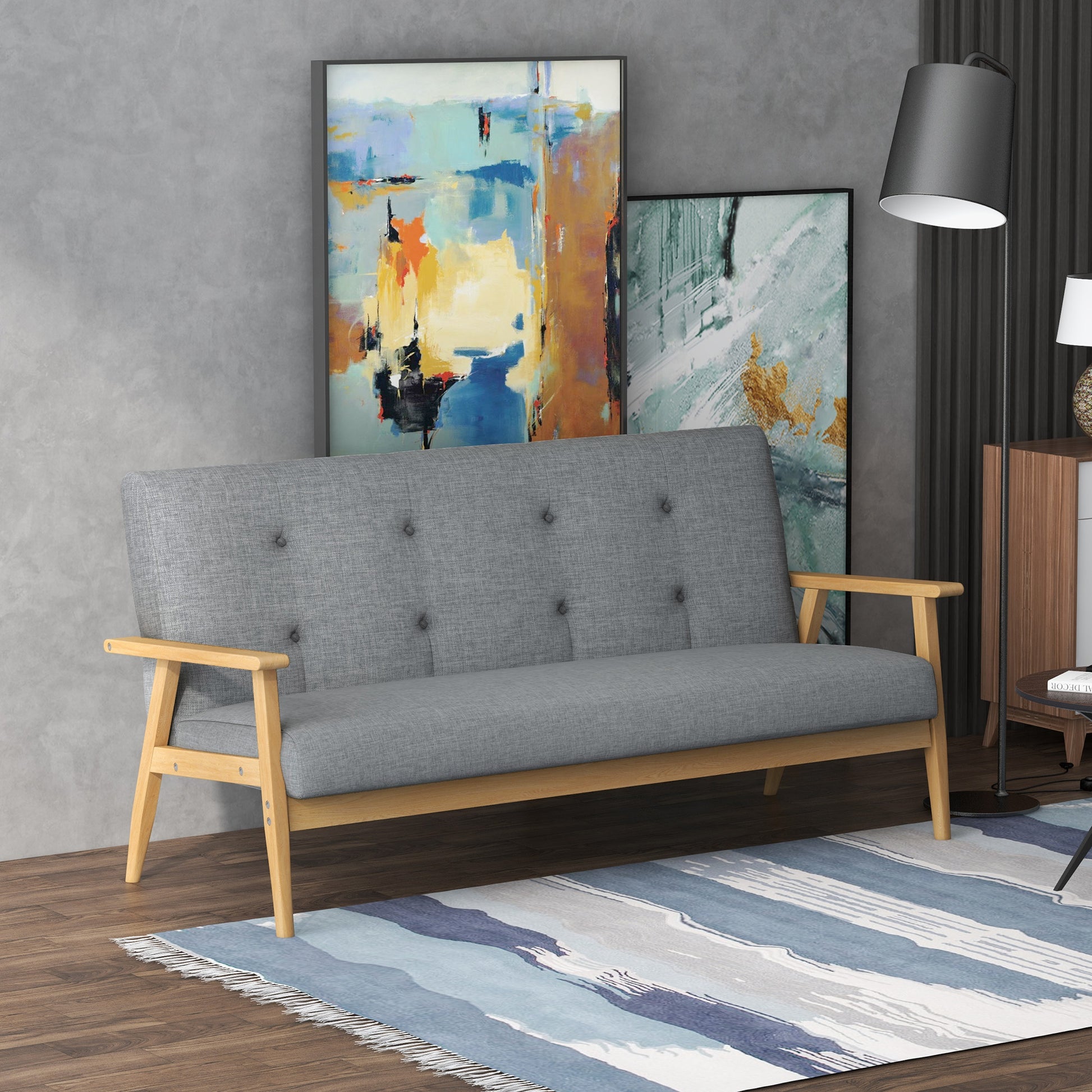 Dreisitzer-Polstersofa, Kautschukholz, 154,5 x 69,5 x 73 cm, Grau