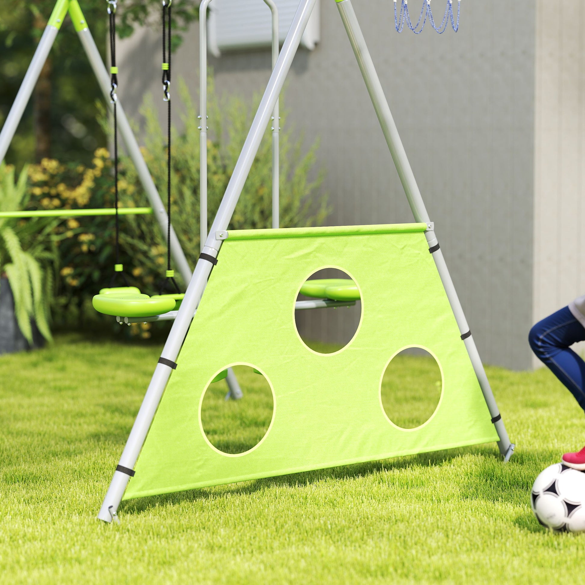Outdoor-Schaukelset für Kinder, Kinderschaukeln, verstellbar, Stahl, Grün