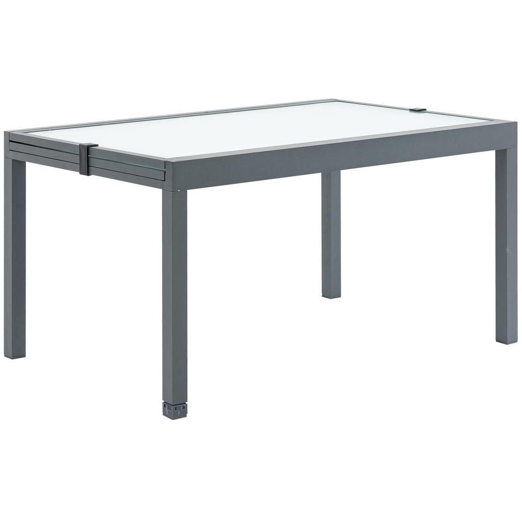 Ausziehbarer Gartentisch mit gehärteter Glasplatte Aluminium Rechteck, Grau Weiß 270 cm