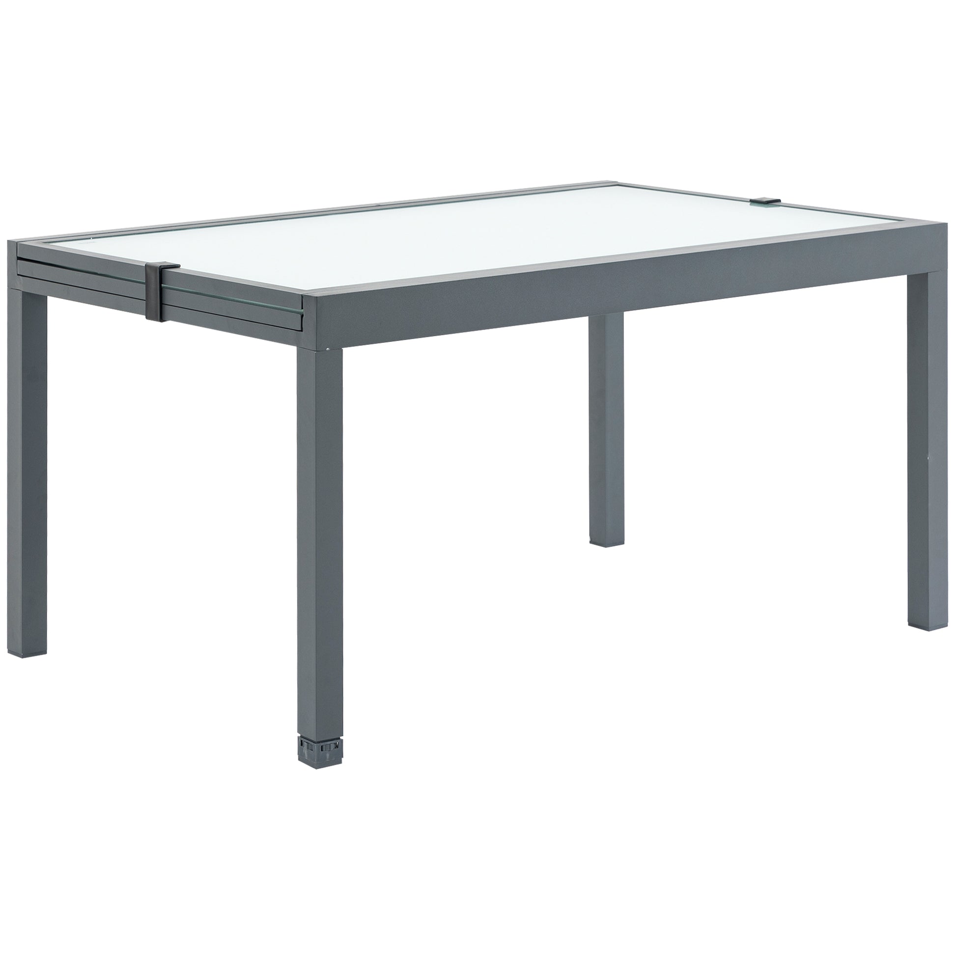 Ausziehbarer Gartentisch mit gehärteter Glasplatte Aluminium Rechteck, Grau Weiß 270 cm