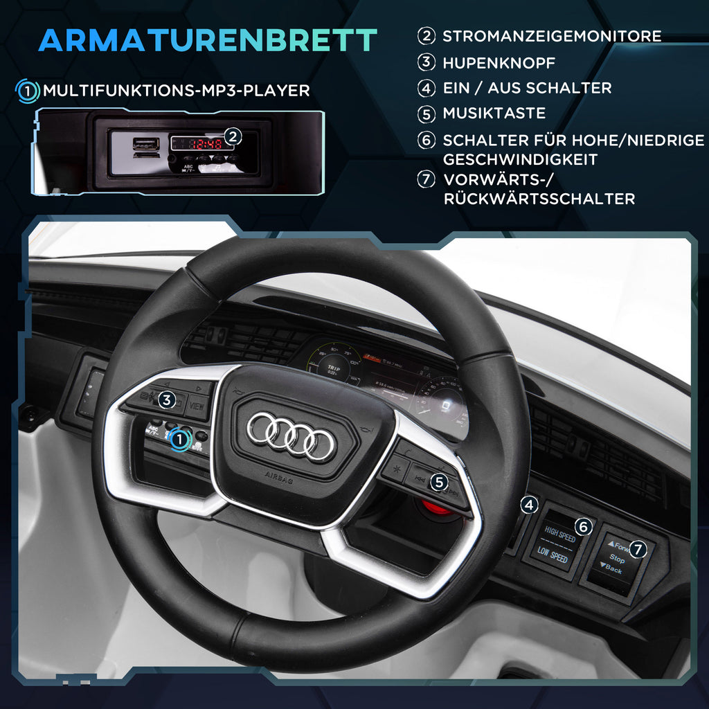 Audi Elektro Kinderauto 12V Audi E-tron Elektroauto mit Fernbedienung, Sicherheitsgurt, Musik, 3-5 km/h