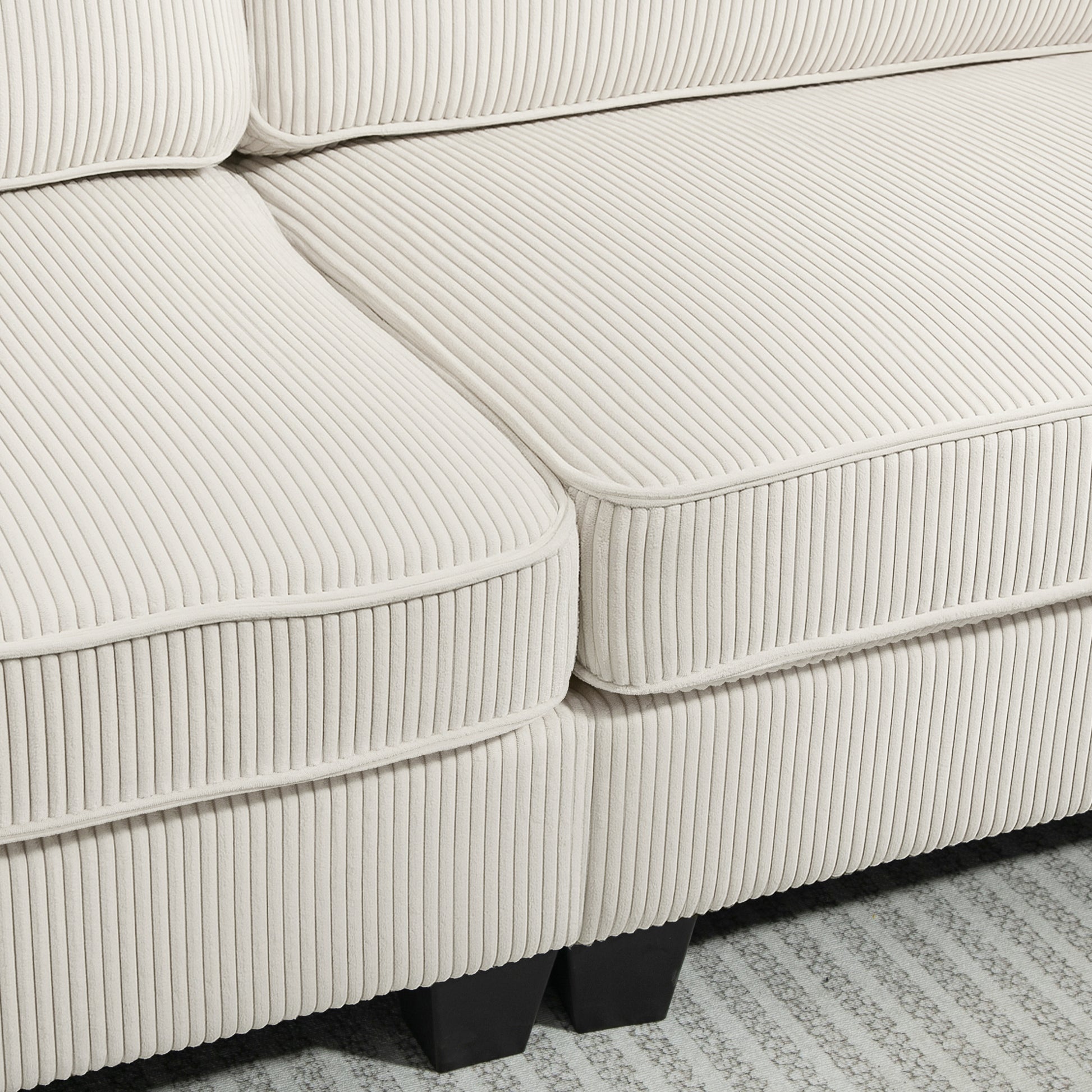 3-Sitzer Sofa mit Cordbezug, bis 400 kg, 227 x 84 x 87 cm, Cremeweiß