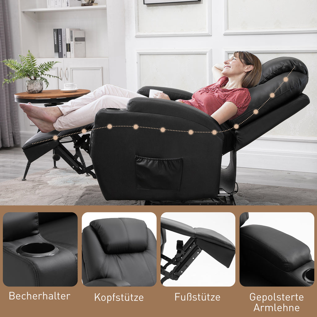 Massagesessel Relaxsessel Massage Liegefunktion Kunstleder Schwarz/Beige 82x97x110cm