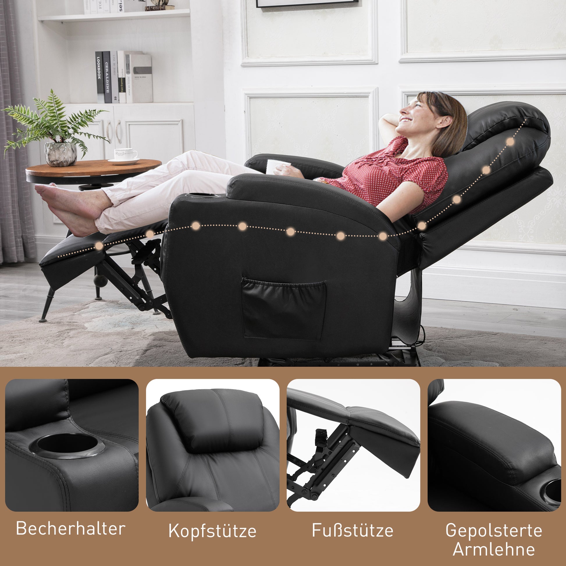 Massagesessel Relaxsessel Massage Liegefunktion Kunstleder Schwarz/Beige 82x97x110cm