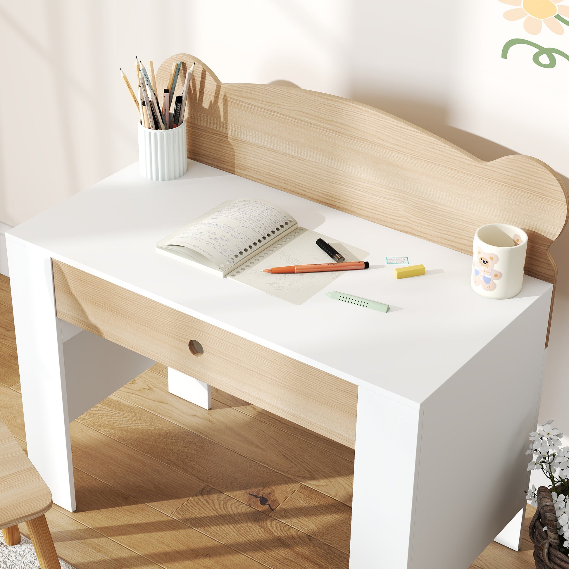 Schreibtisch-Set für Kinder, Schublade, zum Schreiben und Basteln, 3-8 Jahre, Naturholz