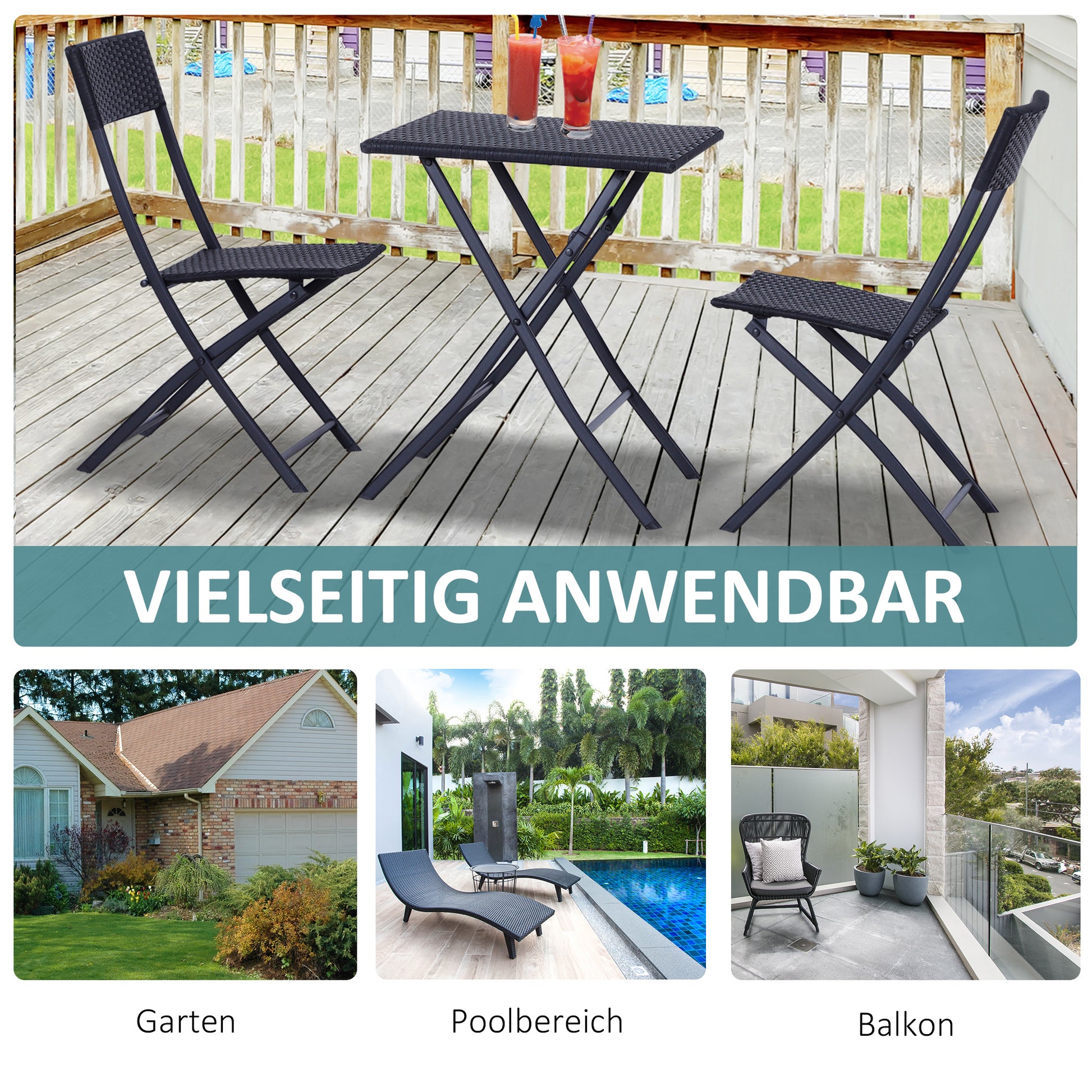 Polyrattan Bistroset für 2 Personen Sitzgruppe Rattan Gartenmöbel Set Garnitur