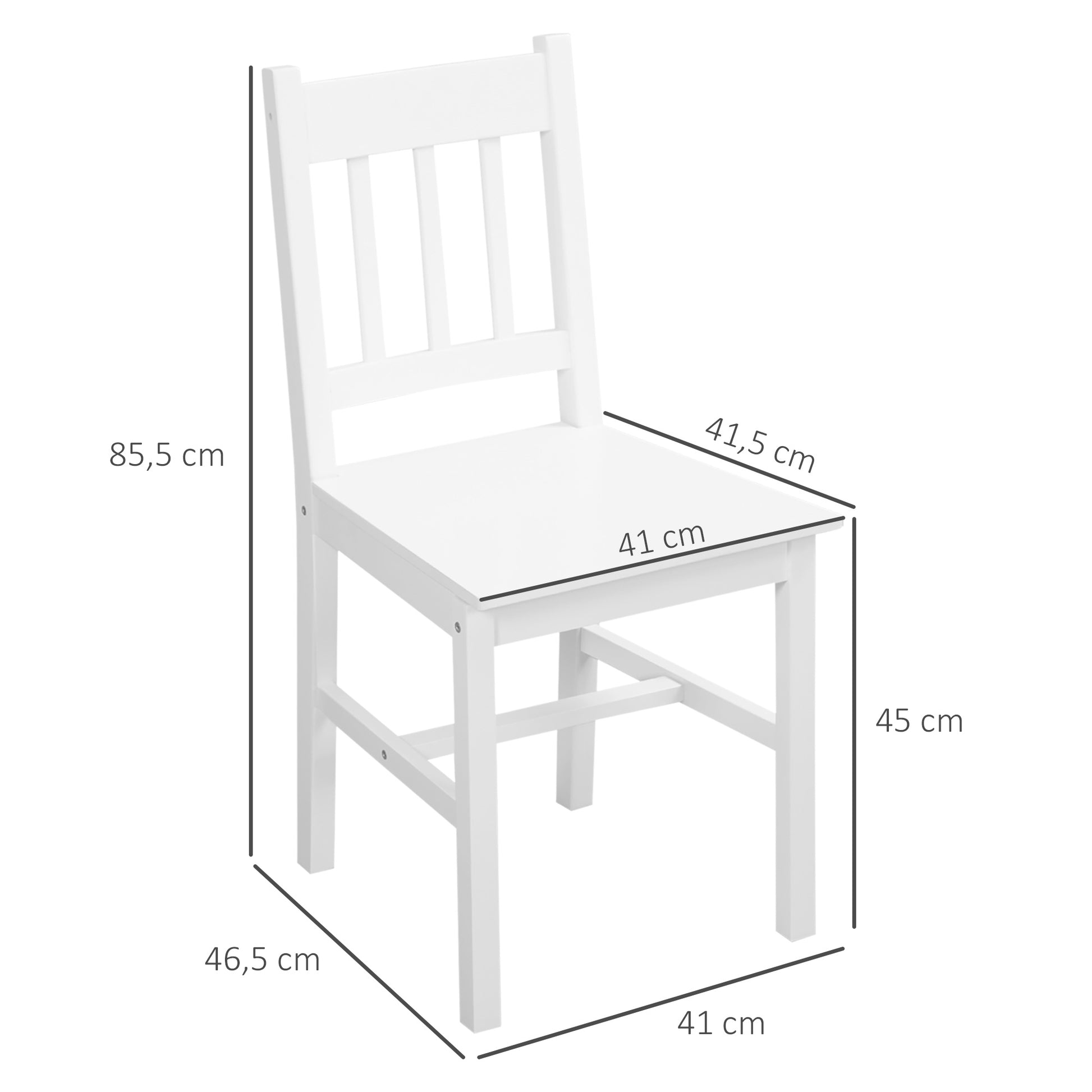 4er-Set Esszimmerstühle Küchenstühle Stühle, Massivholz, 41 cm x 46,5 cm x 85,5 cm, Weiß