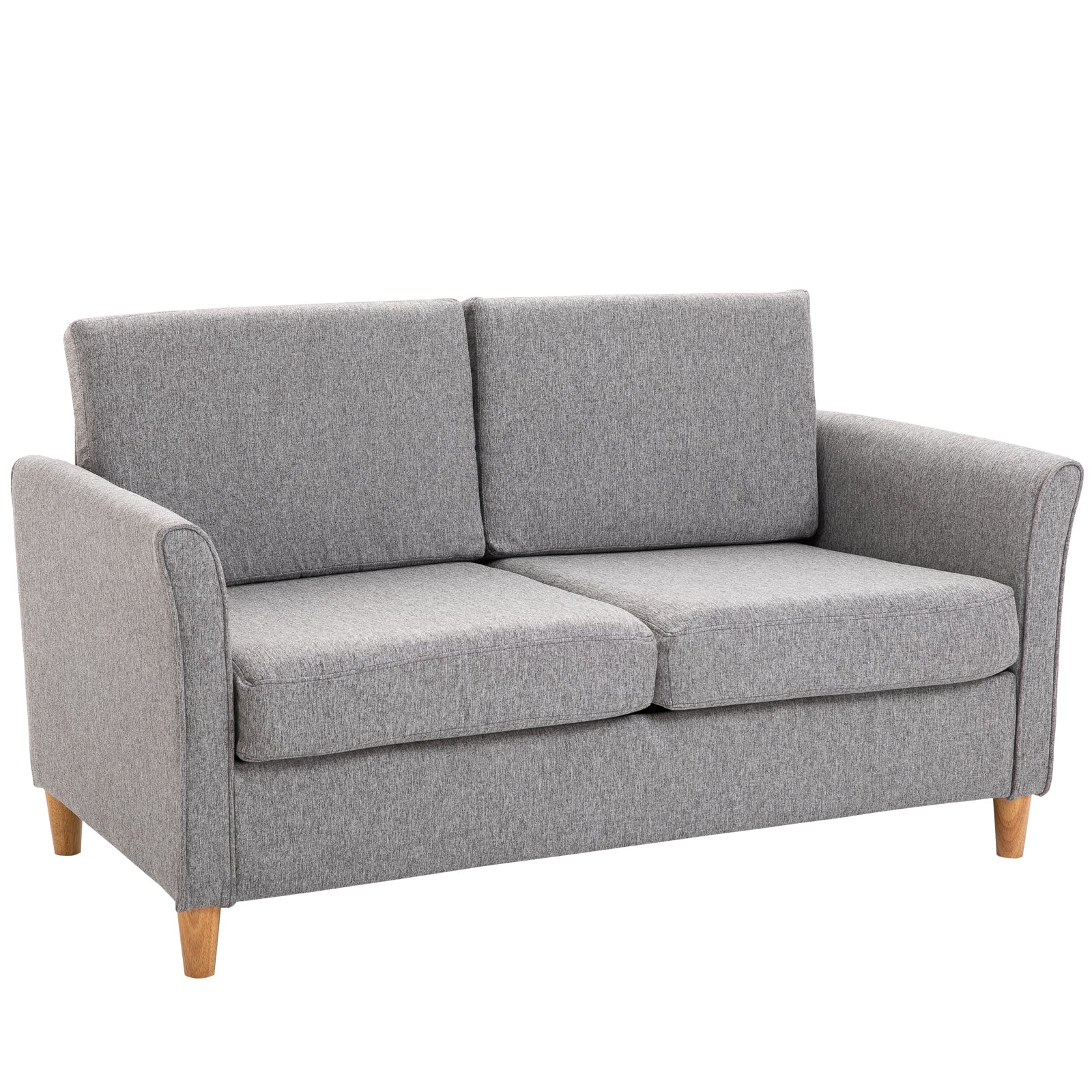 2 Sitzer Sofa, Abnehmbare Kissen, Leinen, Schaumstoff, Kautschukholz, Hellgrau, 141 x 70 x 78 cm