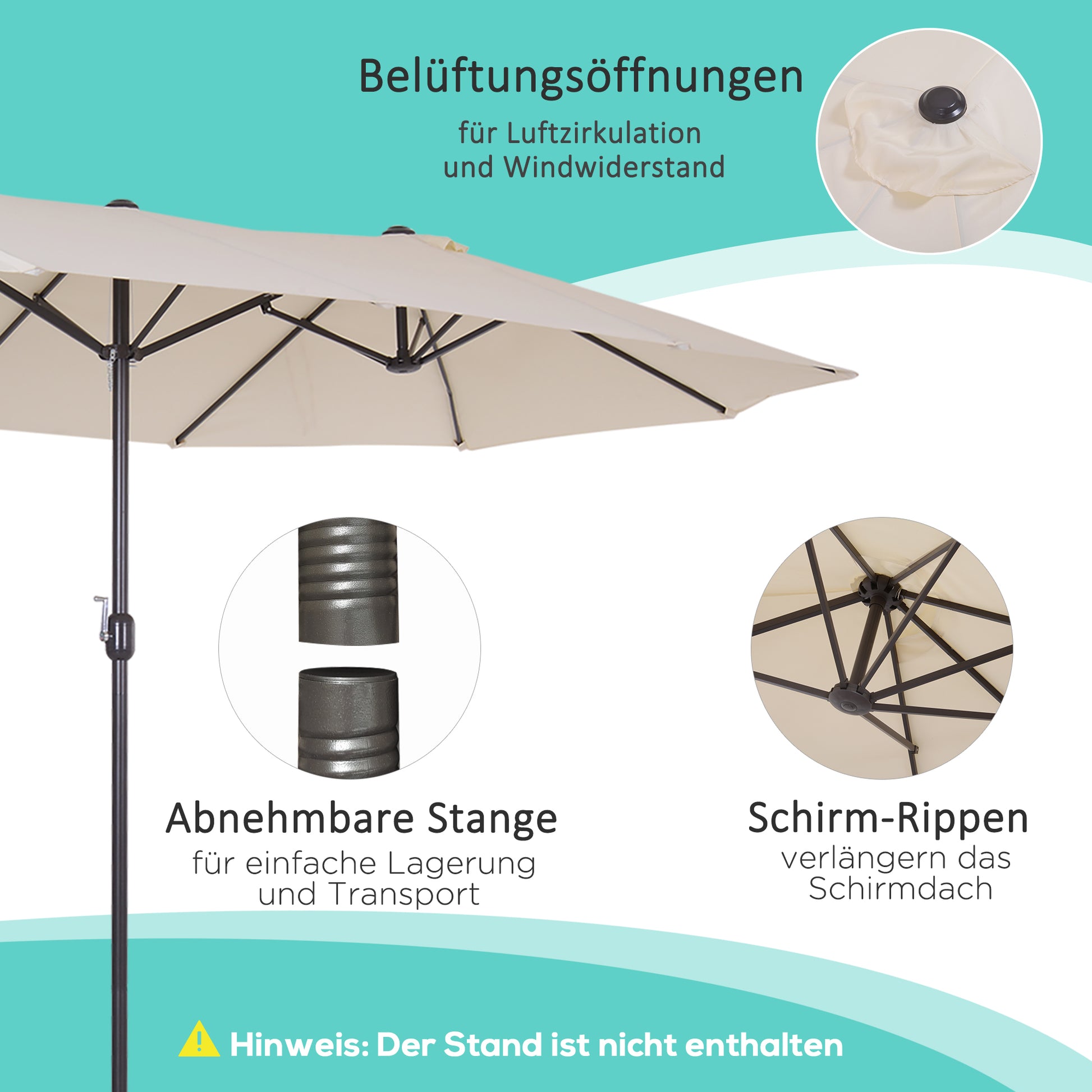 Sonnenschirm mit Handkurbel wetterbeständig 455 cm x 270 cm x 240 cm Stahl Polyester
