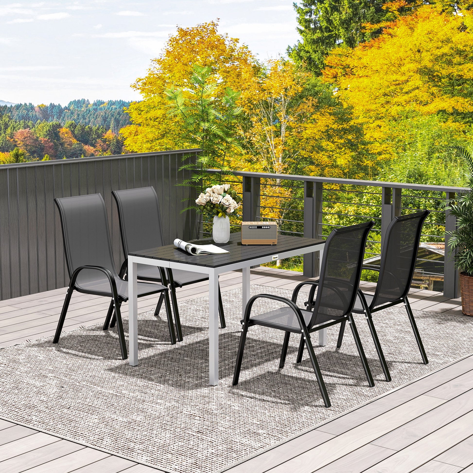 Gartentisch Aluminium 120x70 cm Wetterfest Balkontisch mit Holzoptik, für 4-6 Personen
