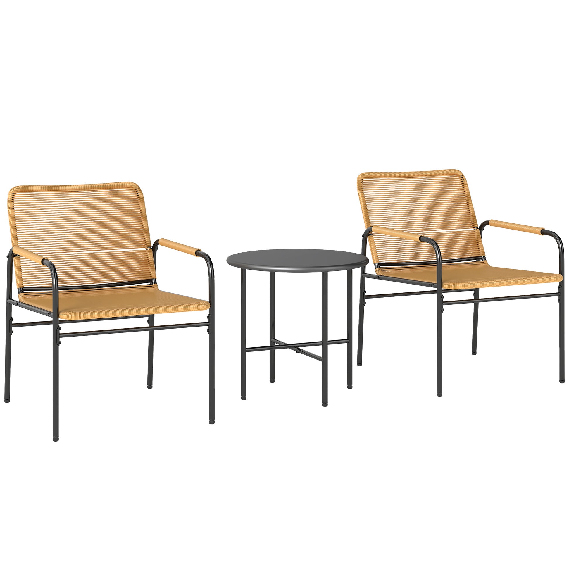 3-tlg. Rattan Bistroset, Sitzgruppe, Gartengarnitur mit 2 Gartensesseln, Couchtisch 54 x 66 x 76 cm