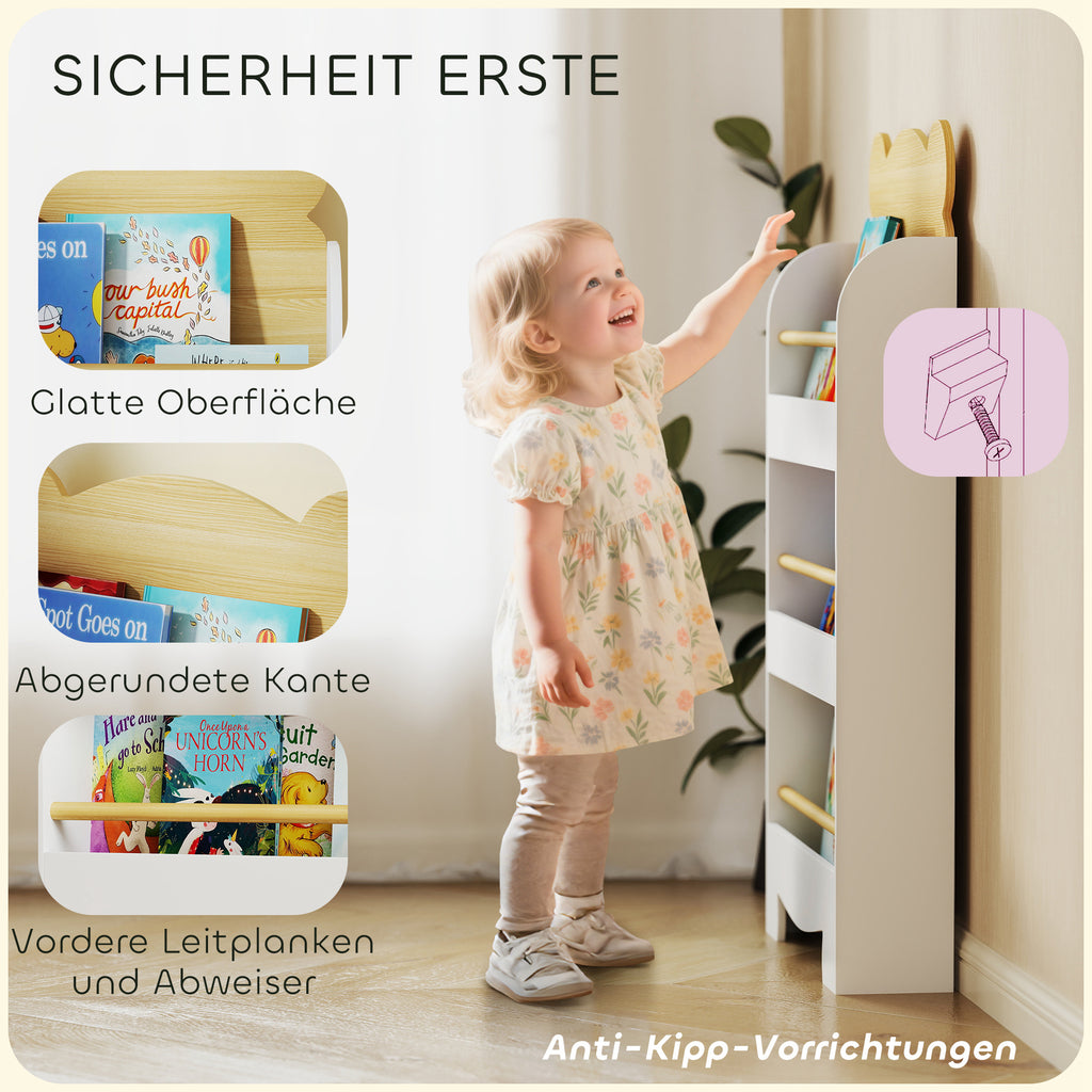 Bücherregal für Kinder Kinderregal mit 3 Ablagen Aufbewahrungsregal aus Holz 55x15x110cm