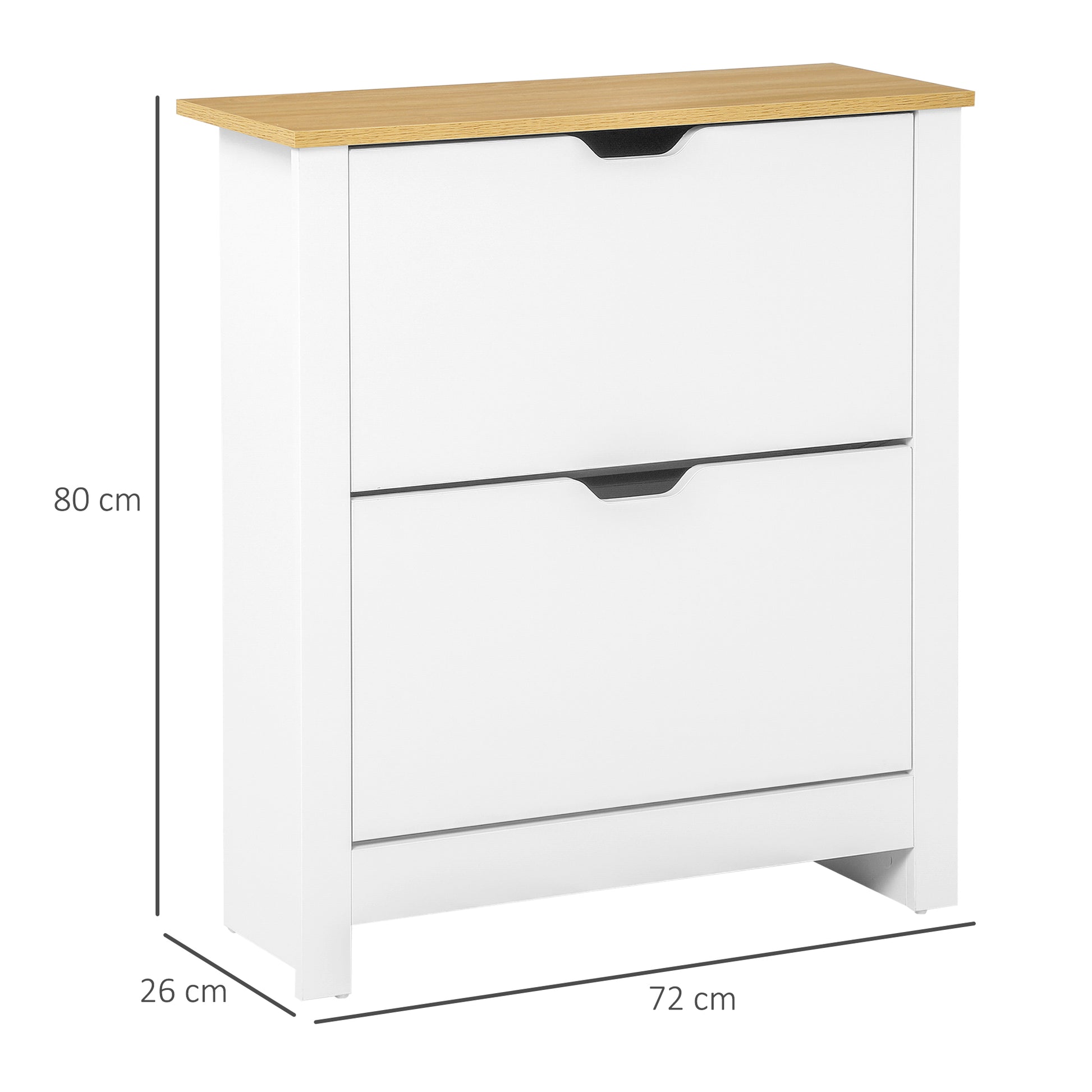 Schuhschrank, 2 Fächer, 12 Paar Schuhe, 72 cm x 26 cm x 80 cm, Weiß + Braun