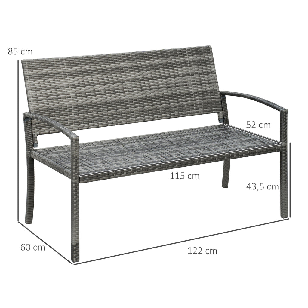 Gartenbank, in Rattanoptik, mit Stahlrahmen, für 2 Personen, Schwarz, 122 x 60 x 85cm