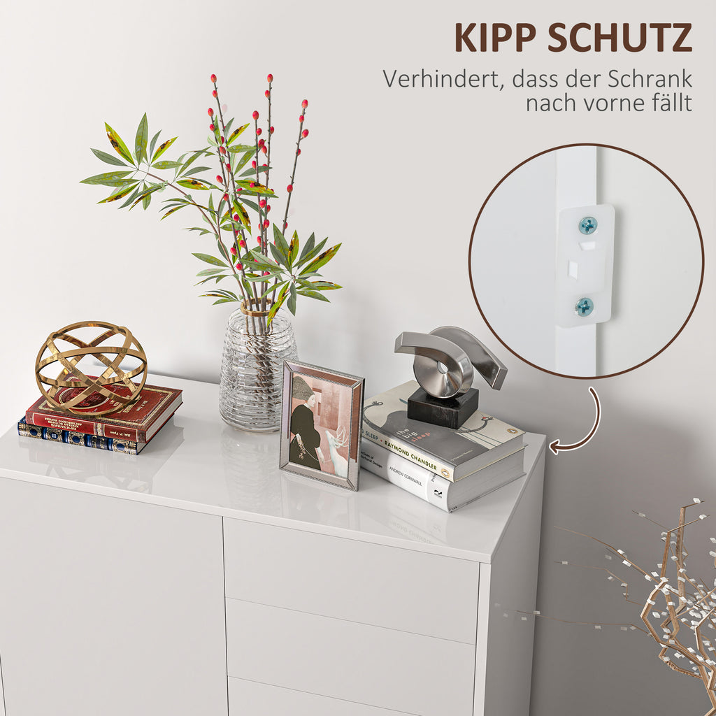 Aufbewahrungsschrank mit 2 Schubladen, 2 Türen, mit Kippschutz, für Wohnzimmer, Schlafzimmer, 79 x 36 x 74 cm Weiß