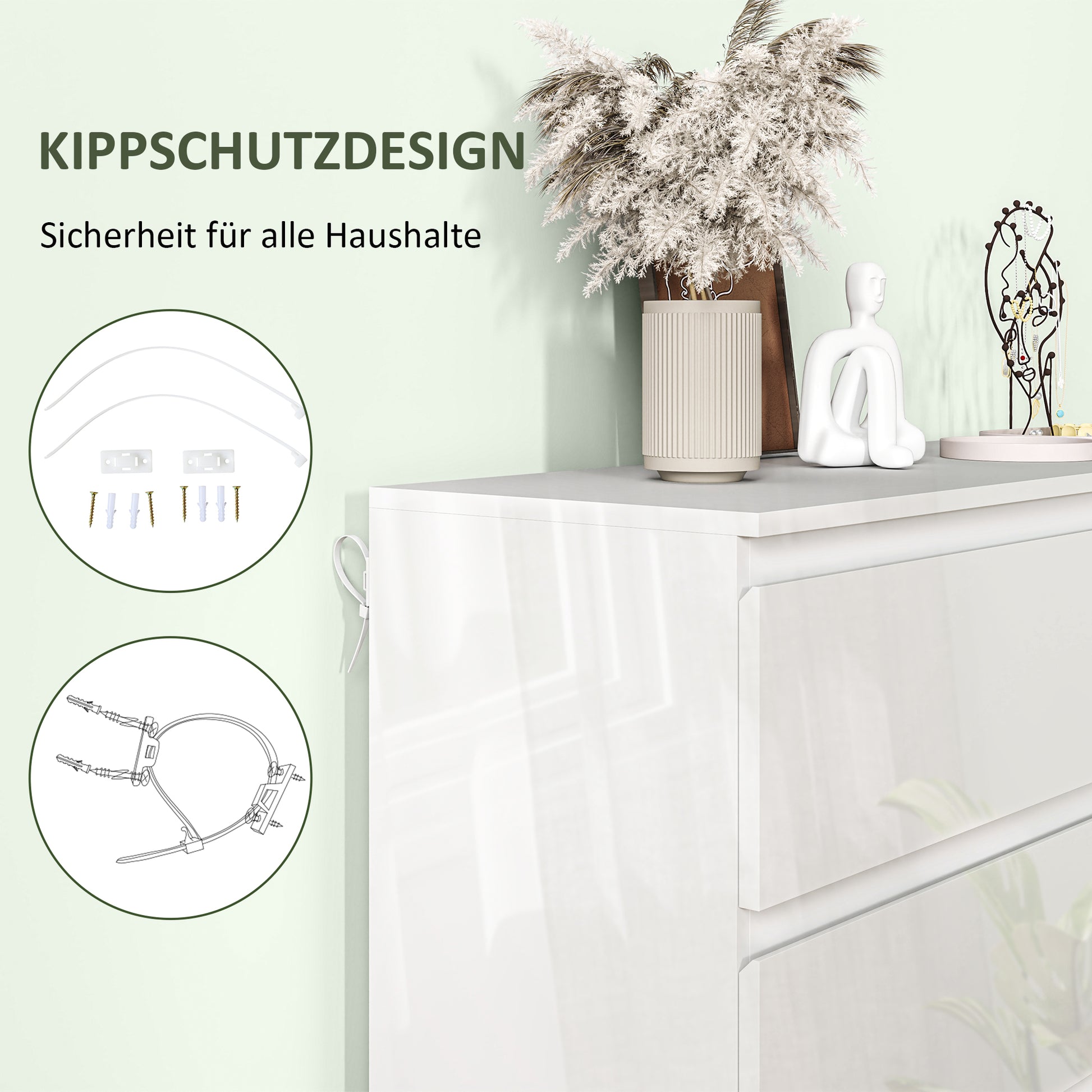 Kommode Sideboard Schubladenkommode, 5 Schubladen, 55 cm x 34 cm x 100 cm, Weiß