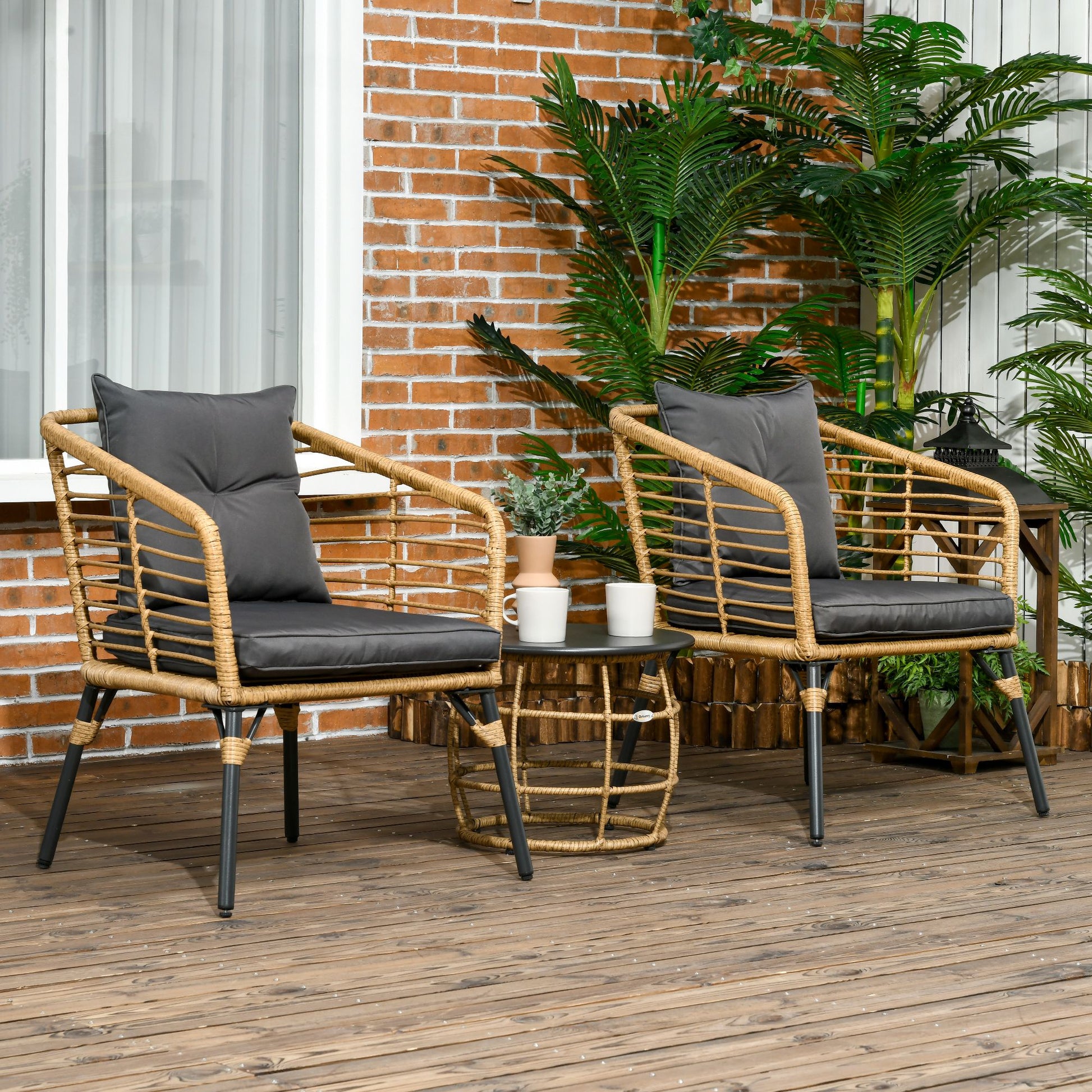 3-teiliges Bistro-Set, wetterbeständig, 1 Beistelltisch, 2 Stühle, 62 cm x 65 cm x 78 cm