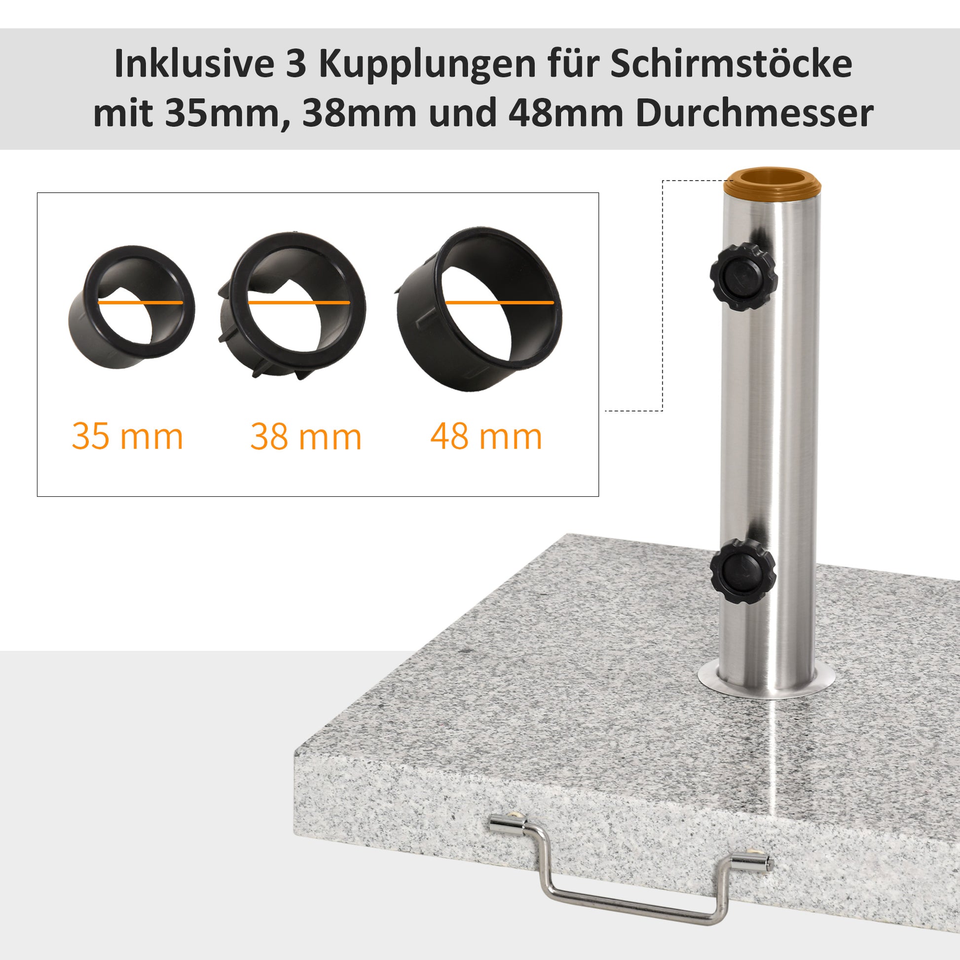 Sonnenschirmständer aus Edelstahl mit Griffe, Schirmgewichtfür Sonnenschirm Ø3,8-Ø4,8 cm