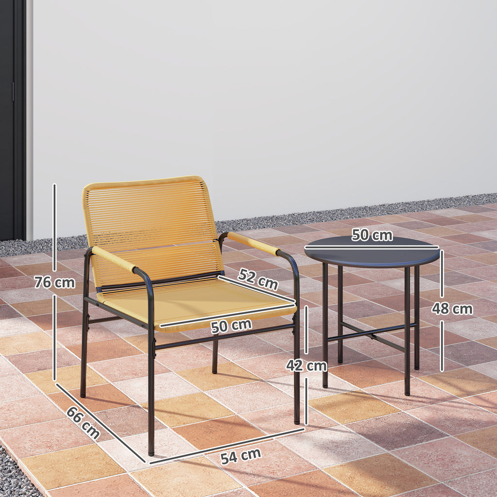 3-tlg. Rattan Bistroset, Sitzgruppe, Gartengarnitur mit 2 Gartensesseln, Couchtisch 54 x 66 x 76 cm
