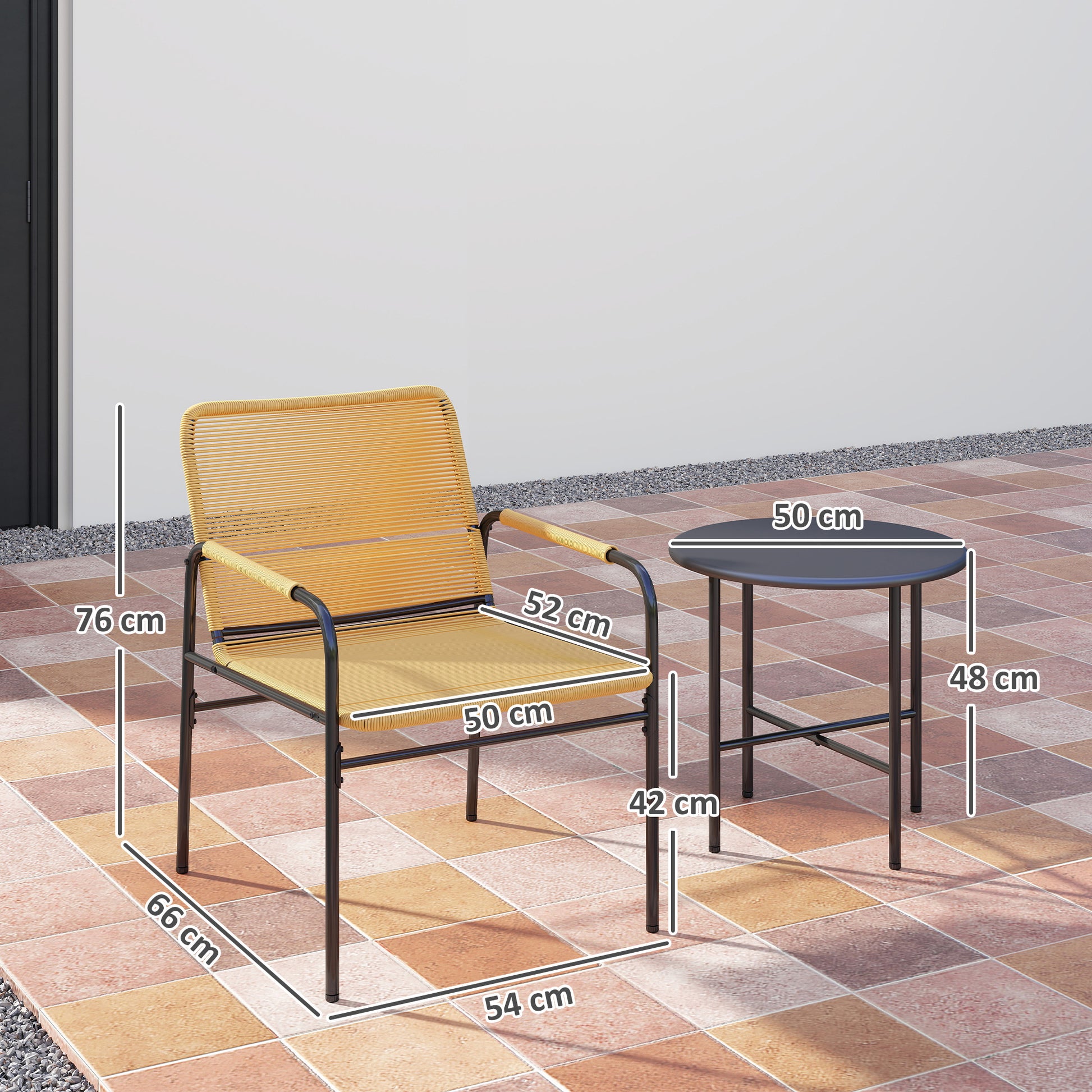 3-tlg. Rattan Bistroset, Sitzgruppe, Gartengarnitur mit 2 Gartensesseln, Couchtisch 54 x 66 x 76 cm