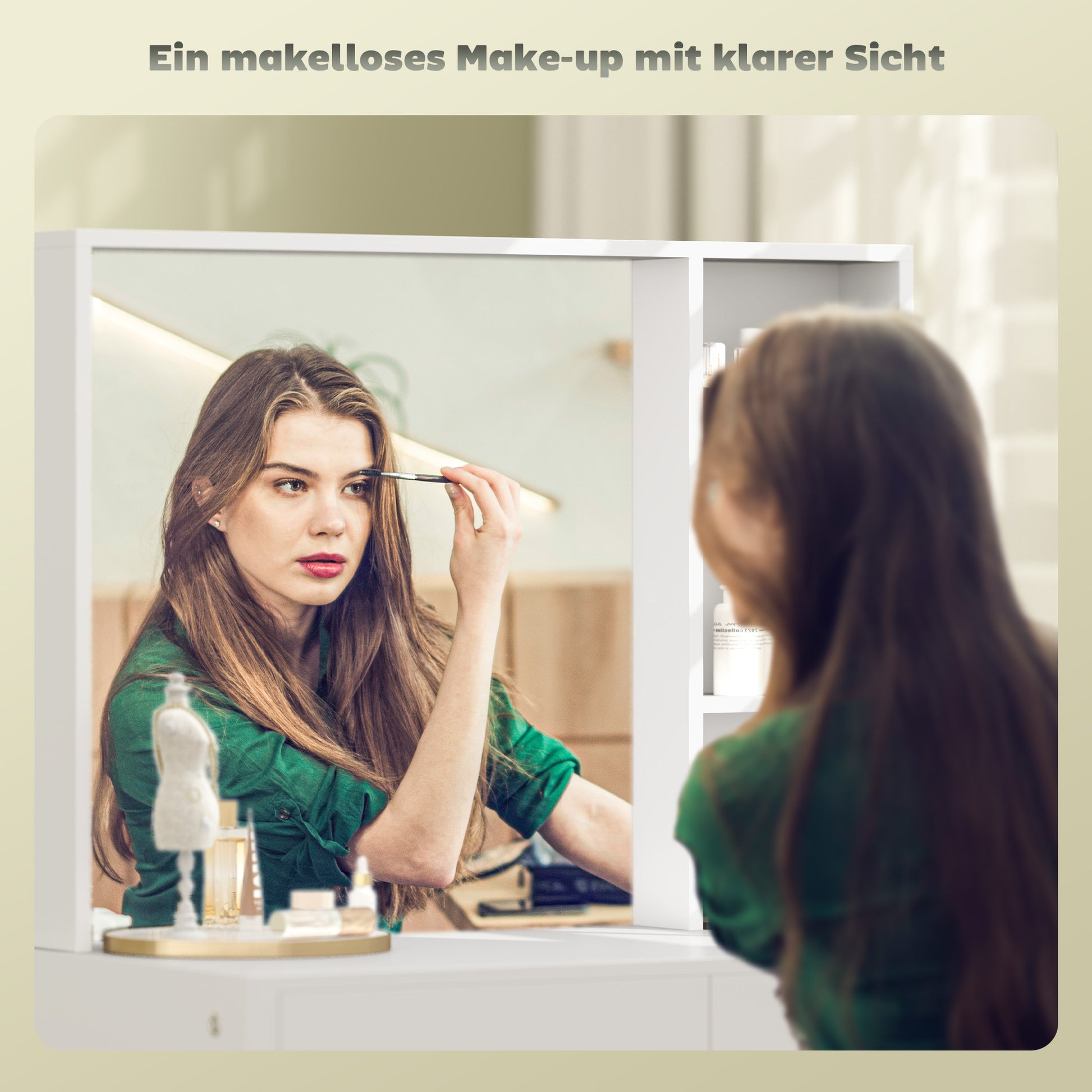Schminktisch, Make-up-Tisch mit großem Spiegel, 4 Schubladen, 3 offene Fächer, 2 Schränke