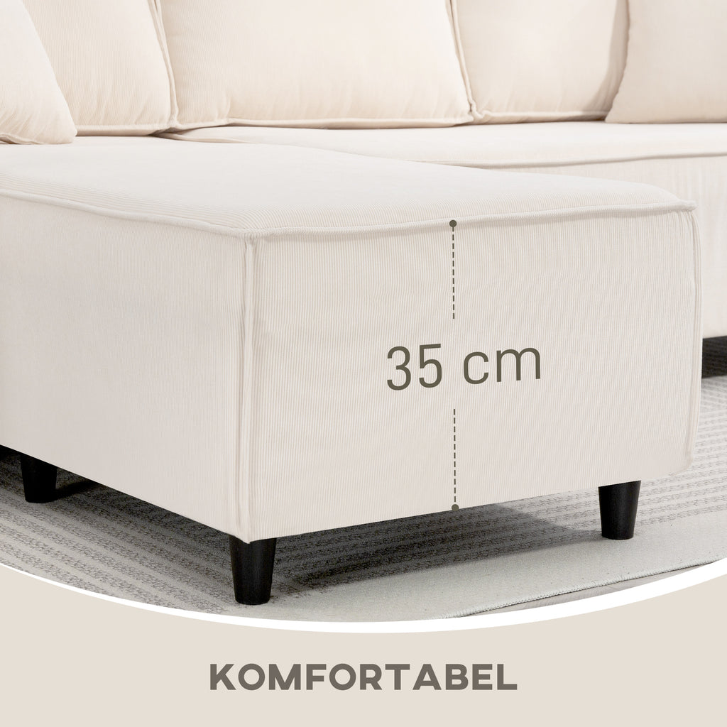 Ecksofa 3-Sitzer in L-Form Eckcouch mit Umkehrbarer Chaiselongue, 241x153x83 cm Cremeweiß