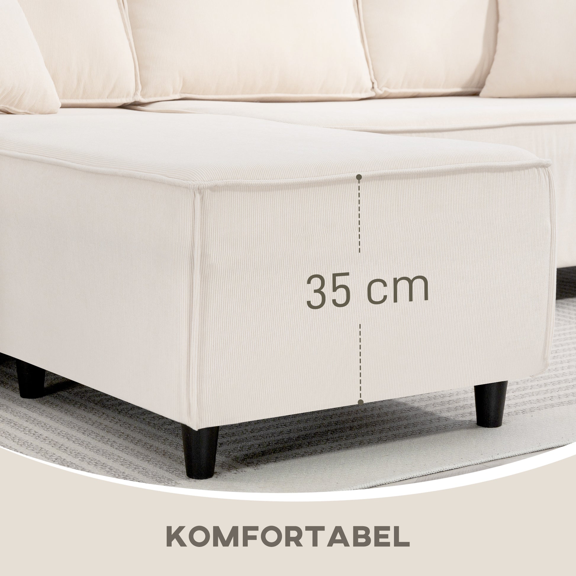 Ecksofa 3-Sitzer in L-Form Eckcouch mit Umkehrbarer Chaiselongue, 241x153x83 cm Cremeweiß