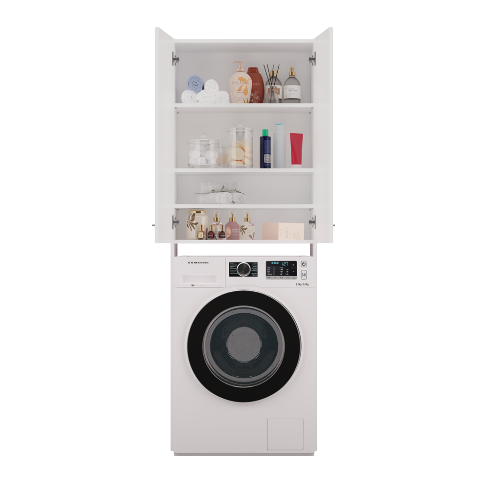 Waschmaschinenregal Waschmaschinenschrank POLA – 180 cm, Badschrank über Waschmaschine, Weiß