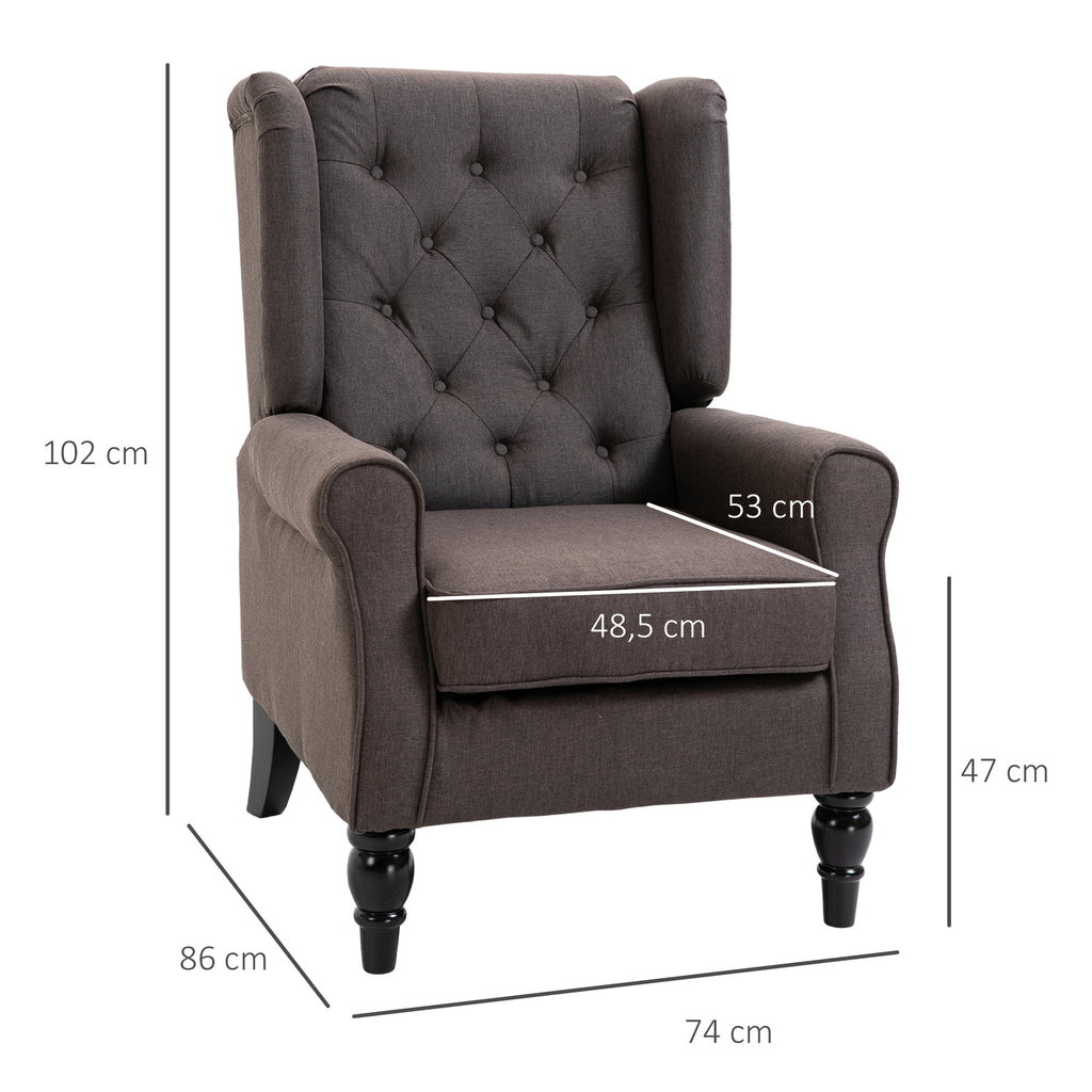 Ohrensessel mit Tufting, hoher Rückenlehne, Loungesessel mit abgerundeten Armlehnen, Holzbeine, bis 160 kg