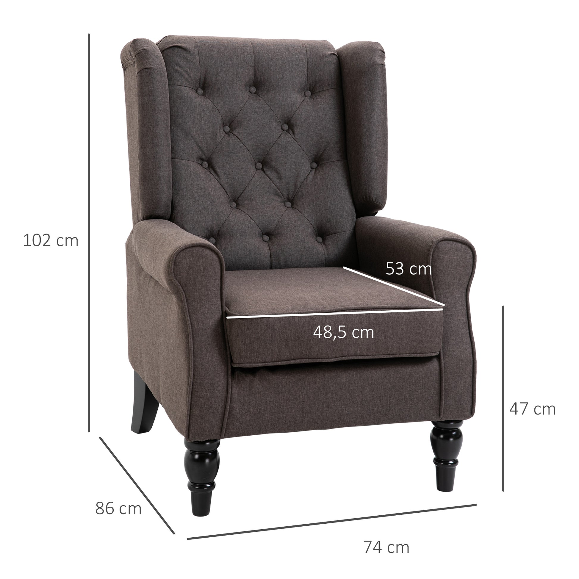 Ohrensessel mit Tufting, hoher Rückenlehne, Loungesessel mit abgerundeten Armlehnen, Holzbeine, bis 160 kg