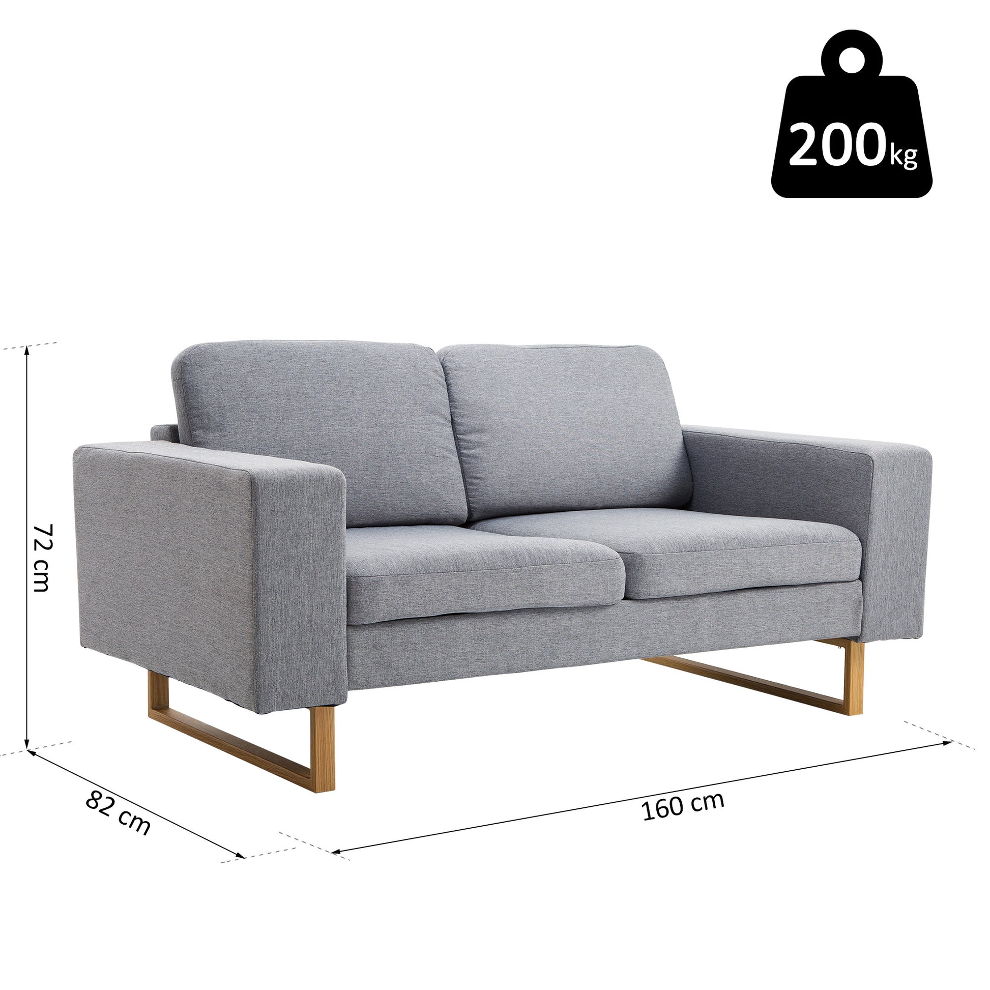 2-Sitzer Sofa  Ecksofa Polstersofa, Stoffsofa, Holz, Dunkelgrau/Hellgrau