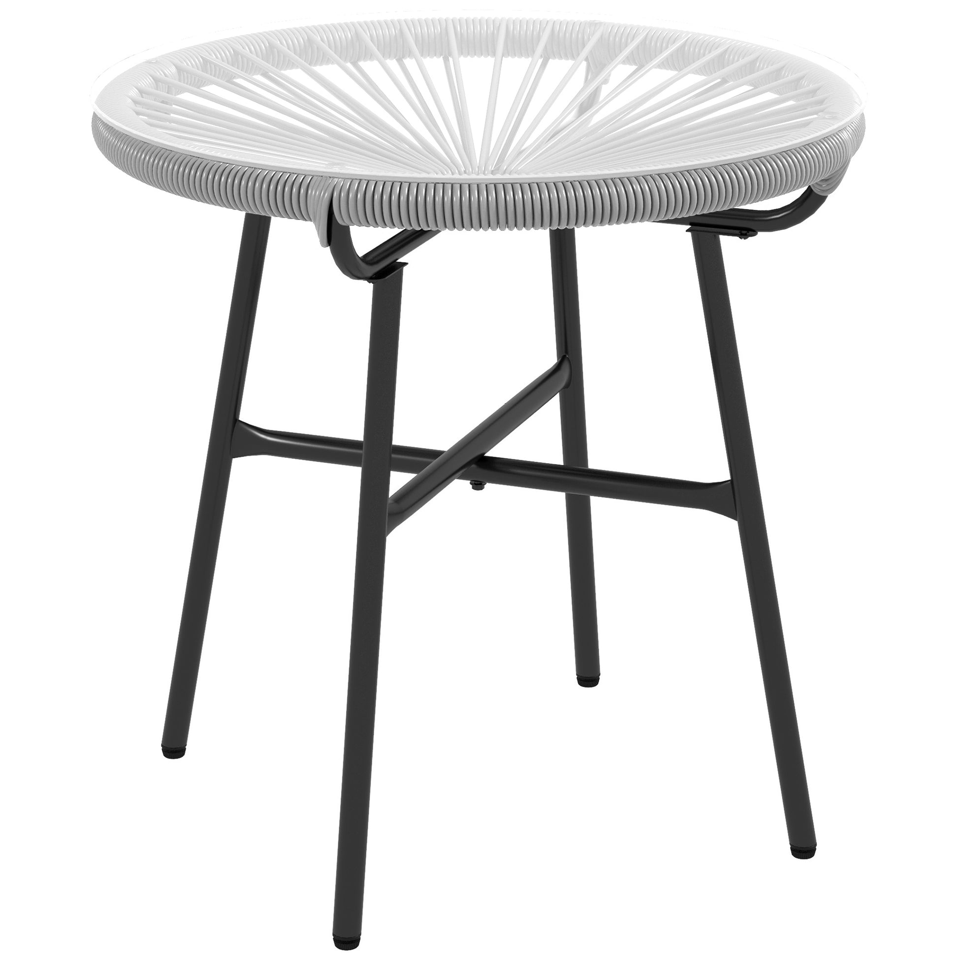 Gartentisch Boho-Stil, PE-Rattan, gehärtetes Glas, wetterbeständig, 50 cm x 50 cm, Grau