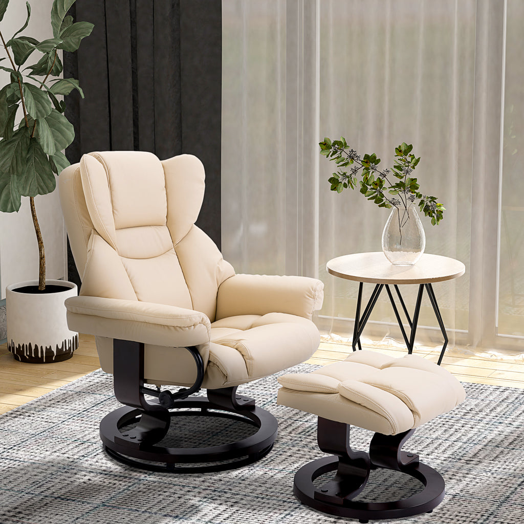 Relaxsessel mit Hocker, Liegefunktion, drehbar, bis 160 kg, Kunstleder, Metallrahmen