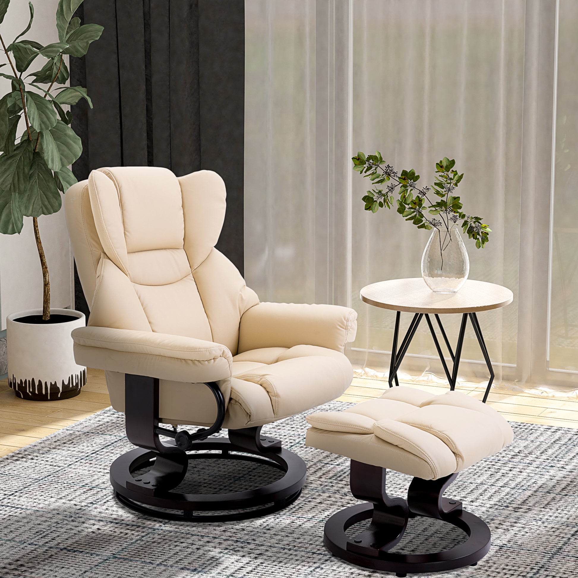Relaxsessel mit Hocker, Liegefunktion, drehbar, bis 160 kg, Kunstleder, Metallrahmen