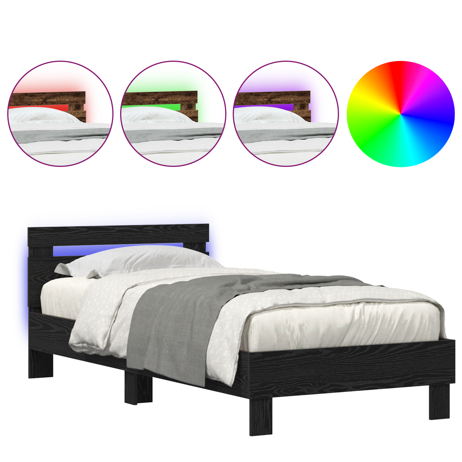 Bettgestell Mit Led-Leuchten Schwarz Eiche Schwarze Eiche