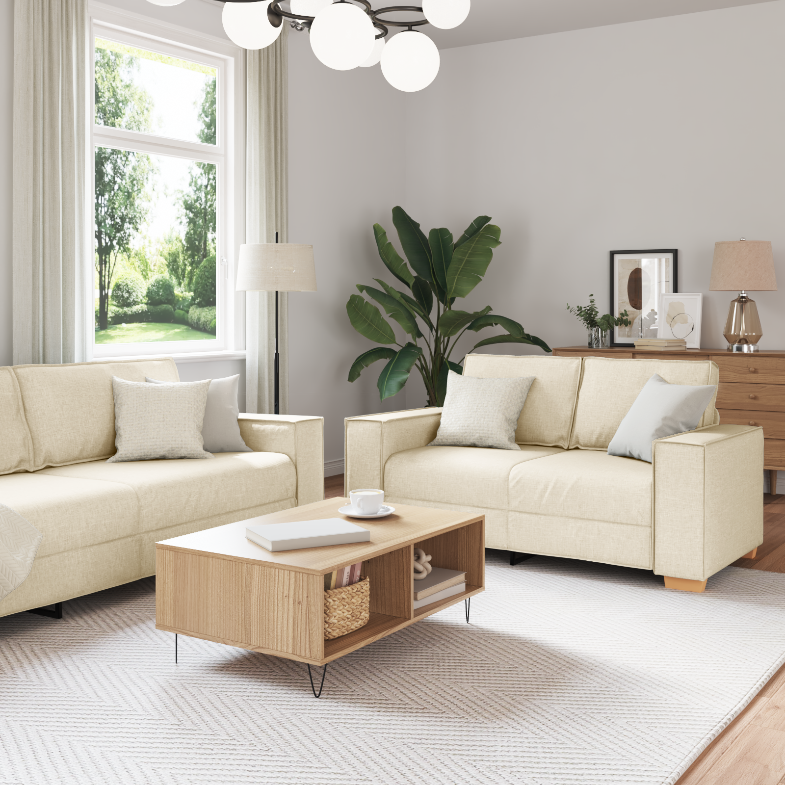 3-Tlg. Sofagarnitur Mit Kissen Leinen