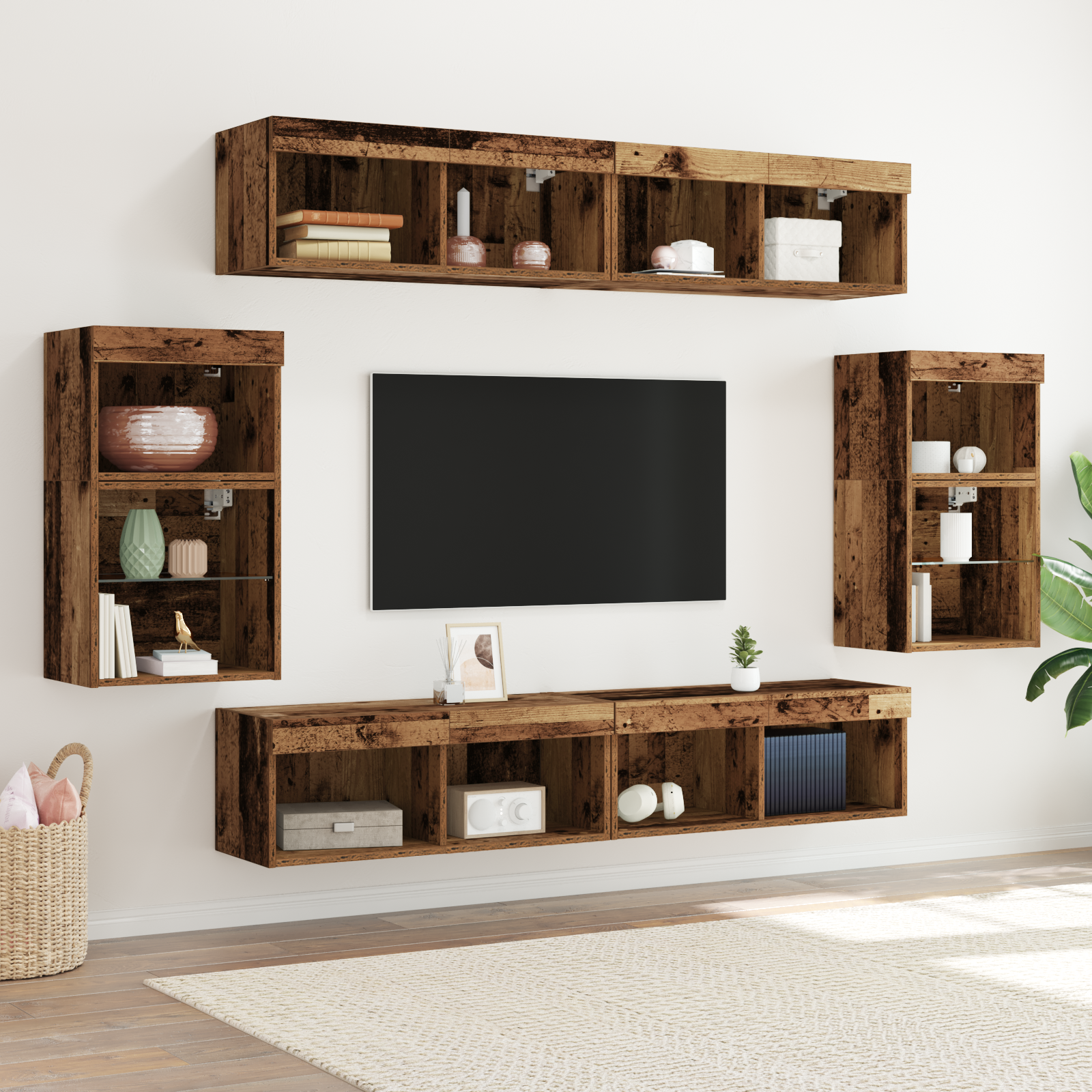 8-Teilige Tv-Wandkonsole Mit Led Artisan Eiche Holzwerkstoff