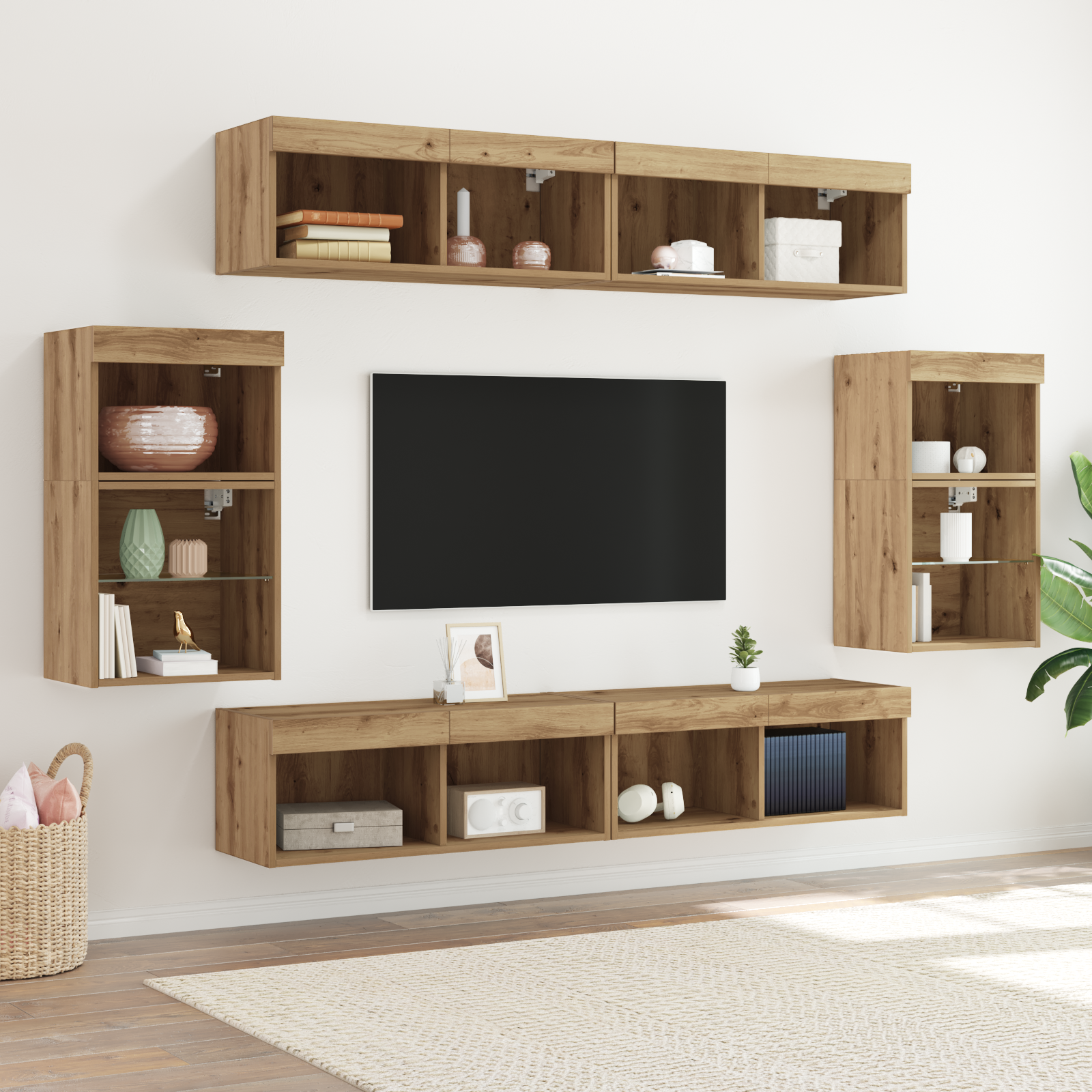 8-Teilige TV-Wohnwand Mit LED - Konfigurierbare Farben