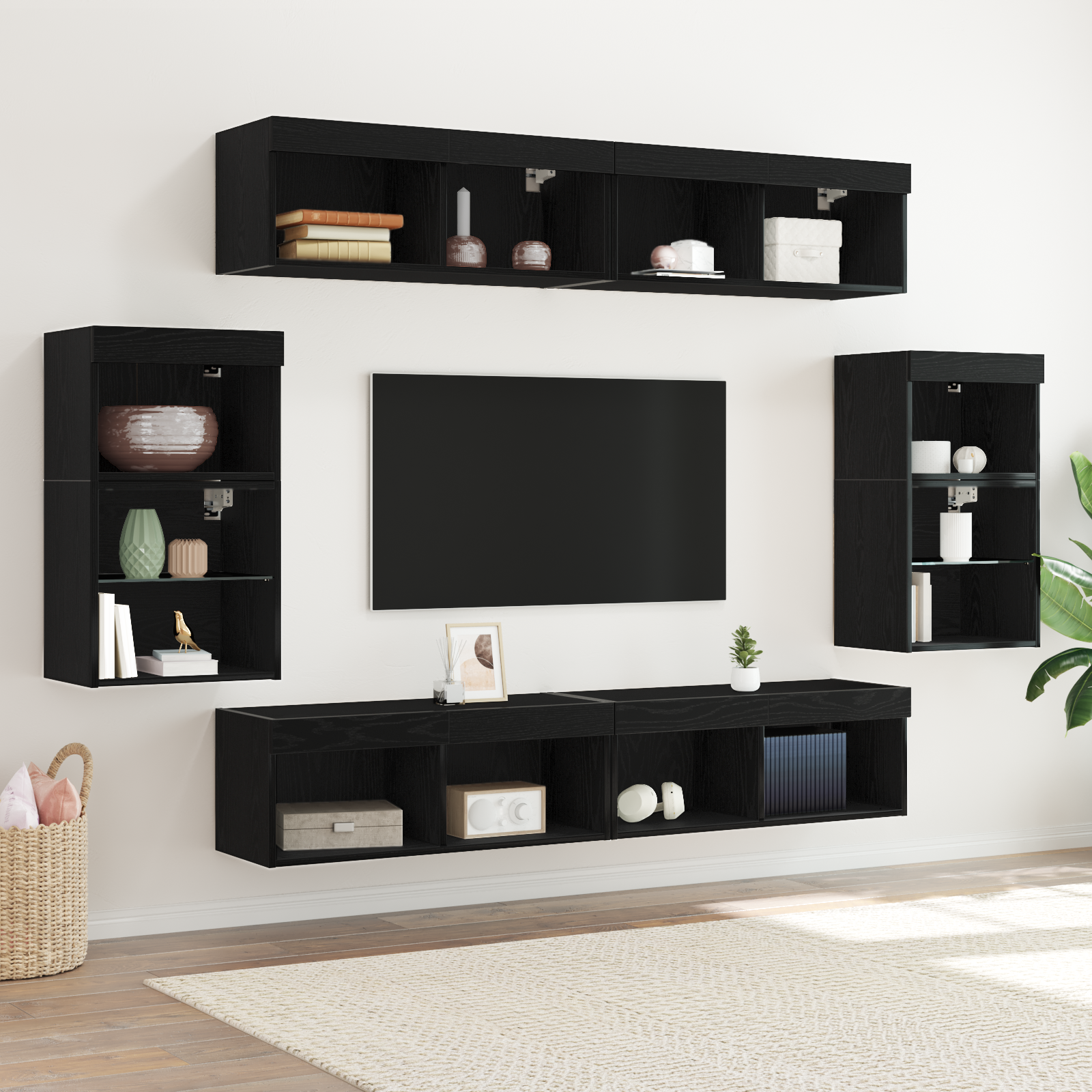 8-Teilige Tv-Wandkonsole Mit Led Artisan Eiche Holzwerkstoff