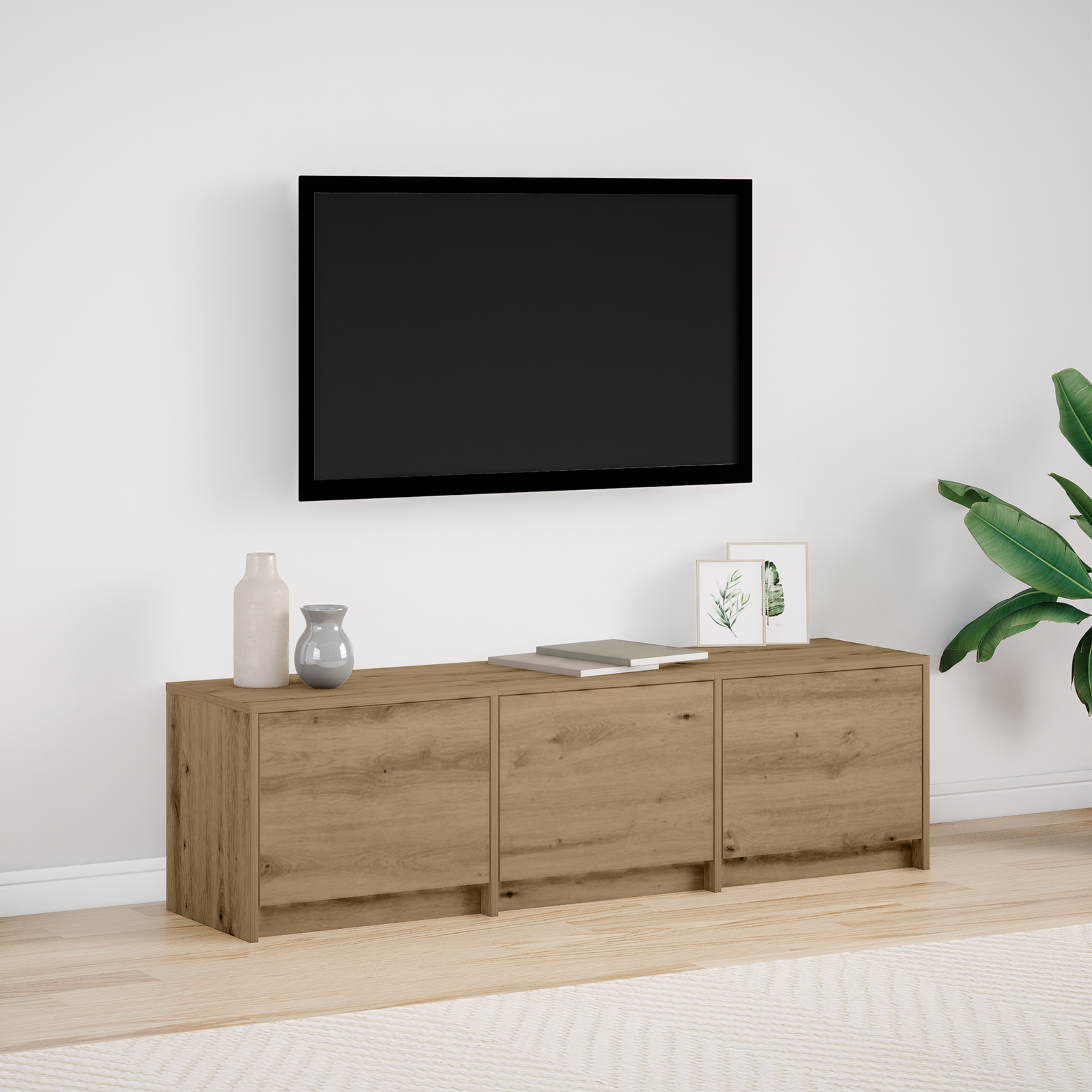 Tv-Schrank Mit Led Eichenholz 140X34X40 Cm Holzwerkstoff