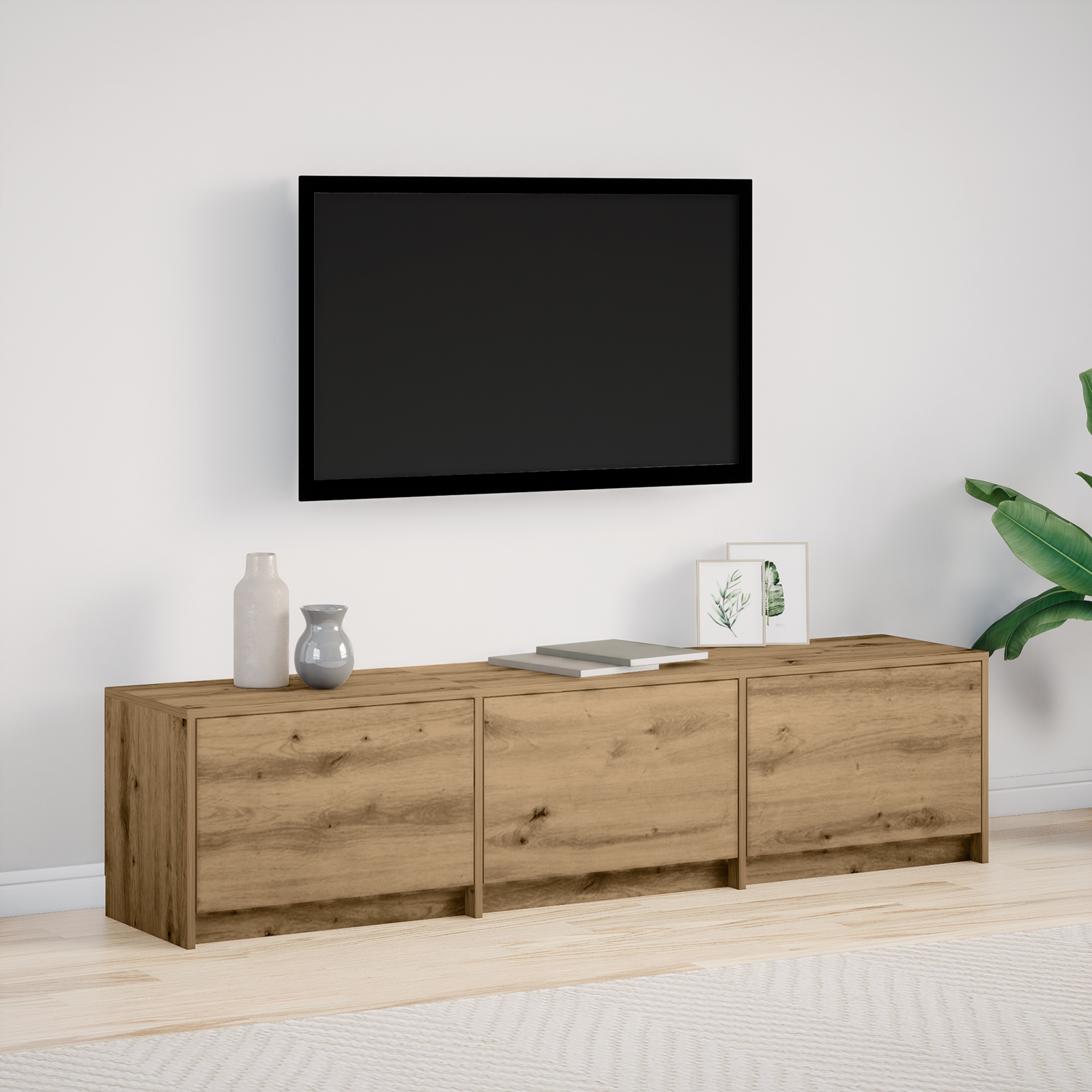 Tv-Schrank Mit Led Eichenholz 140X34X40 Cm Holzwerkstoff