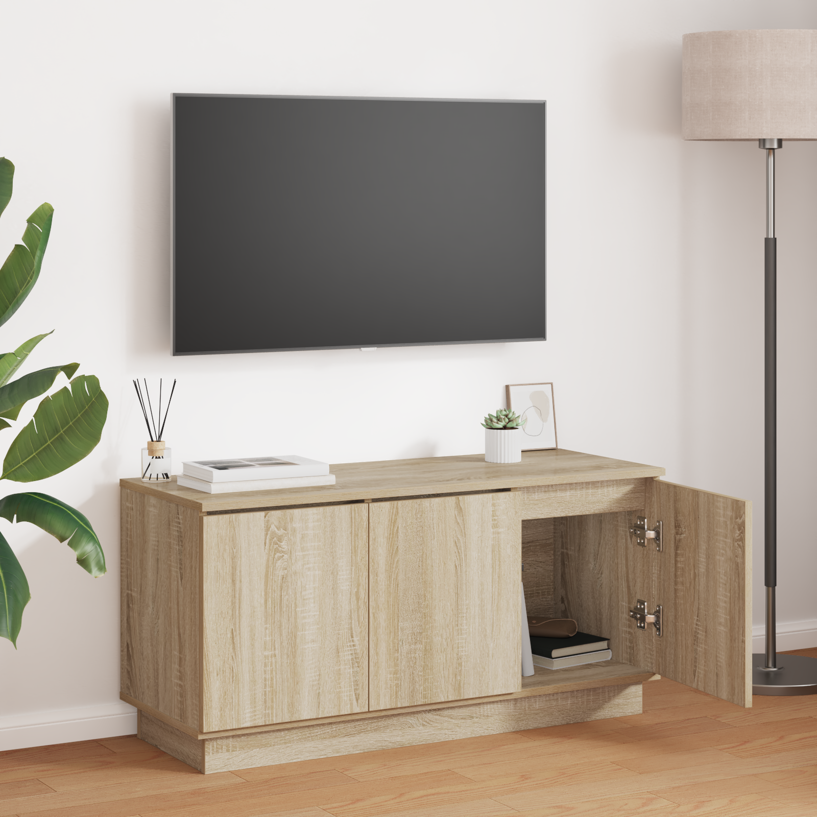 Tv-Schrank Massivholz Eiche 100X38X49 Cm Holzwerkstoff