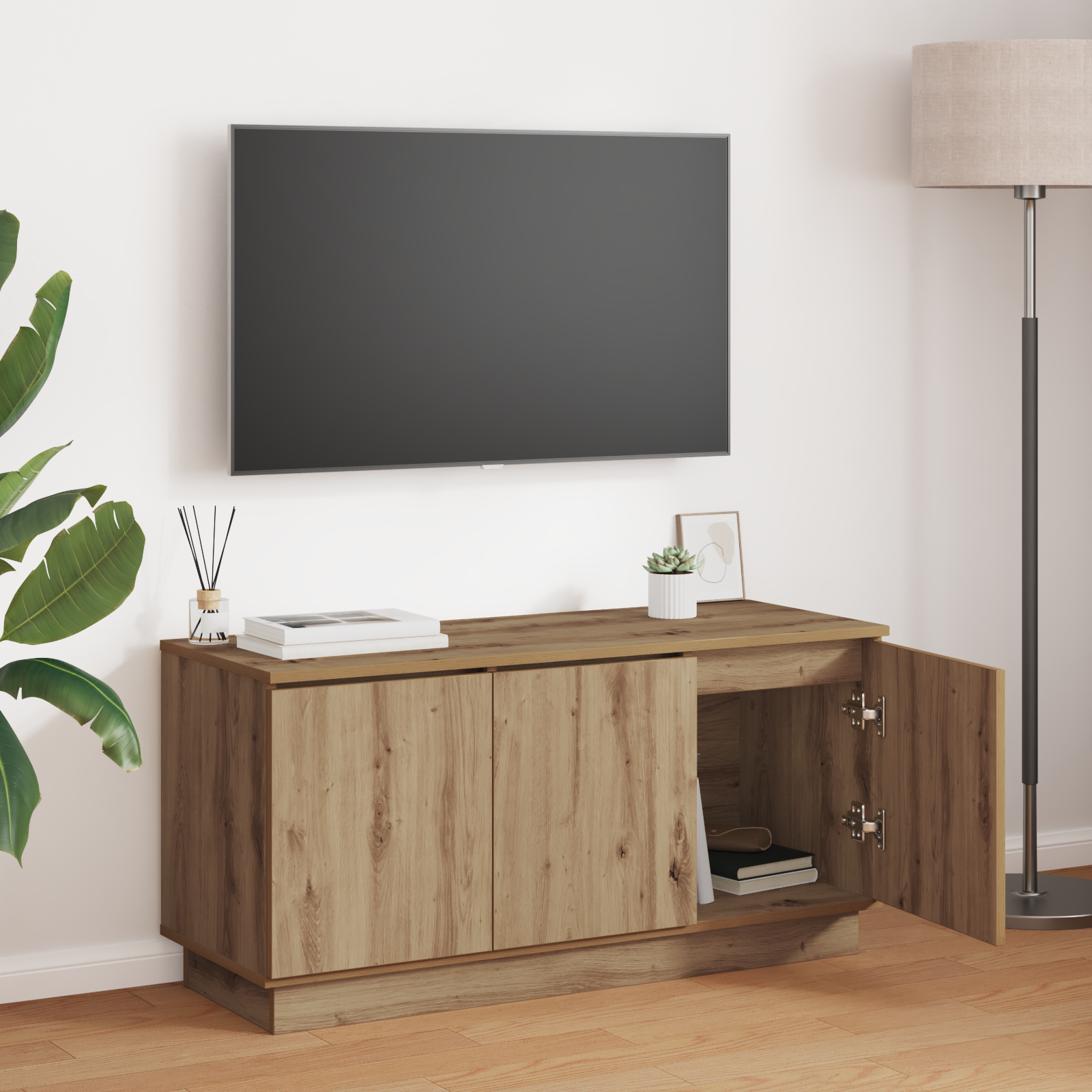 Tv-Schrank Massivholz Eiche 100X38X49 Cm Holzwerkstoff