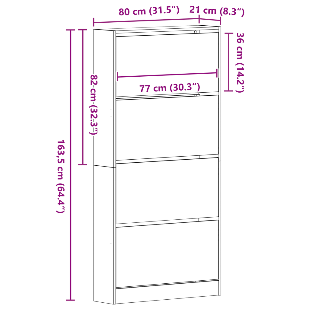 Schuhschrank Handwerkliche Eiche Holzwerkstoff 80 X 21 X 163.5 Cm Artisan Eiche