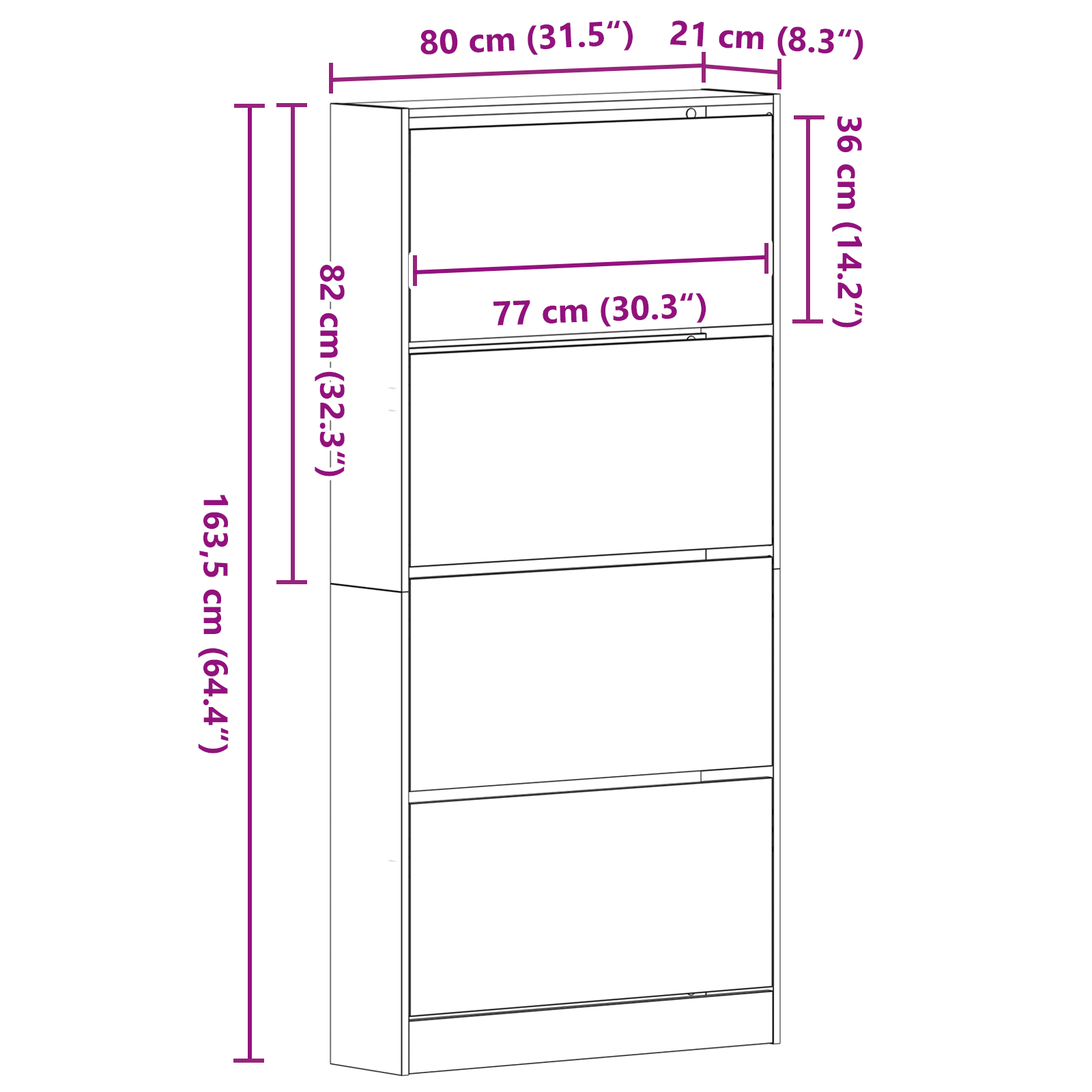 Schuhschrank Handwerkliche Eiche Holzwerkstoff 80 X 21 X 163.5 Cm Artisan Eiche