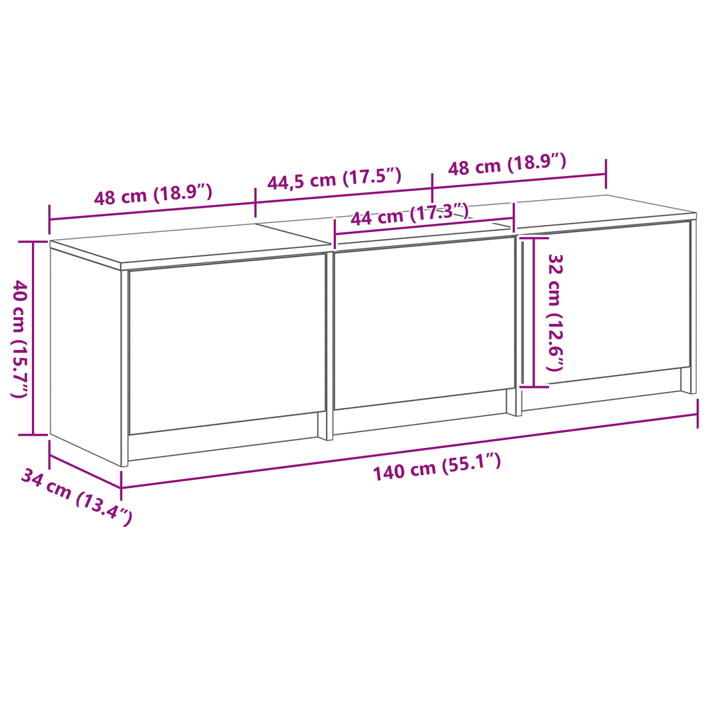 Tv-Schrank Mit Led Eichenholz 140X34X40 Cm Holzwerkstoff