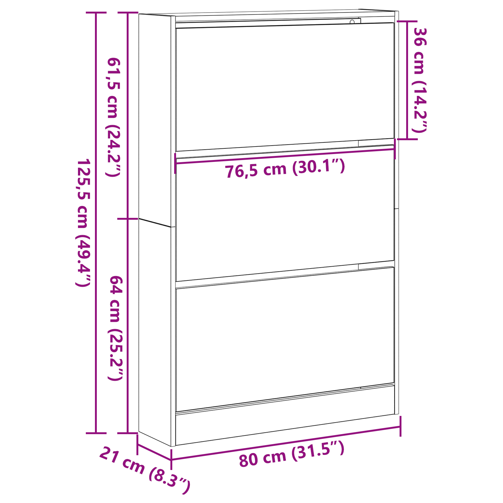 Schuhschrank 80X21X125,5 Cm Holzwerkstoff Artisan Eiche